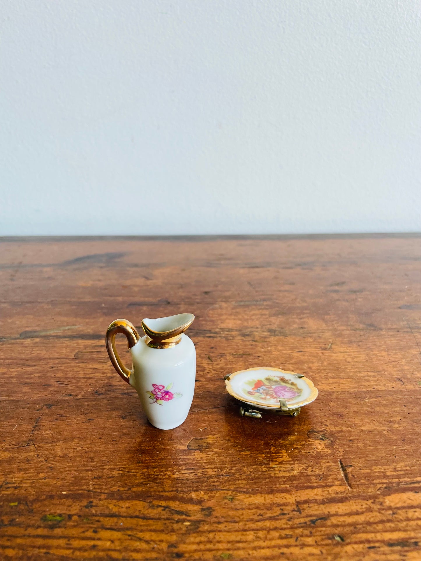 Limoges France Porcelain Dollhouse Miniatures - Pitcher & Plate