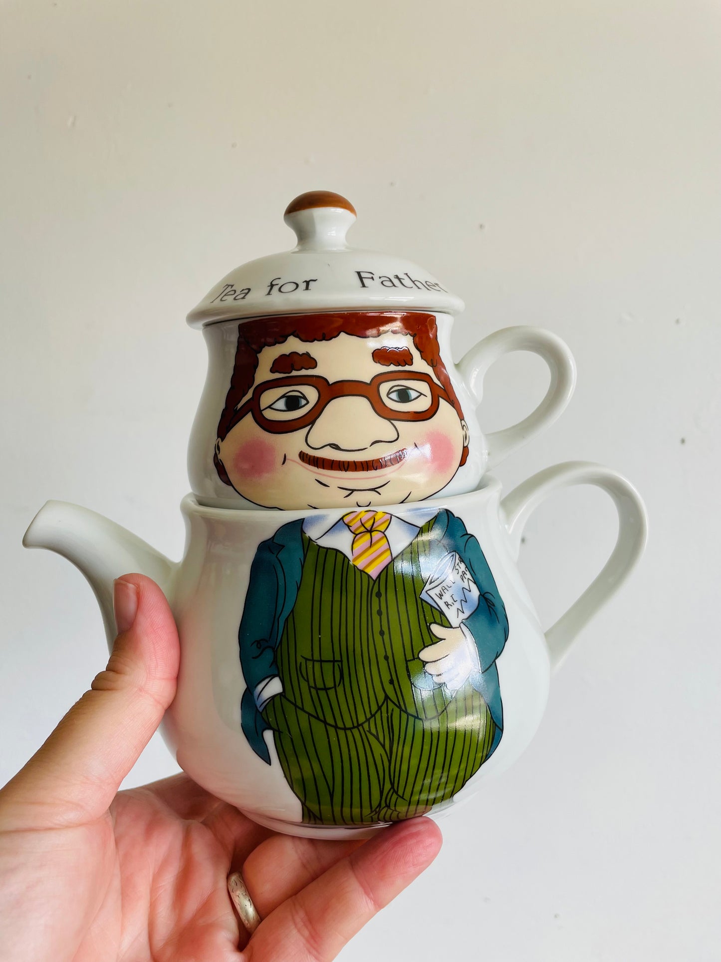 Vintage Tea For Father Stacking Teapot with Mug - Made in Korea - Set of 3 Pieces