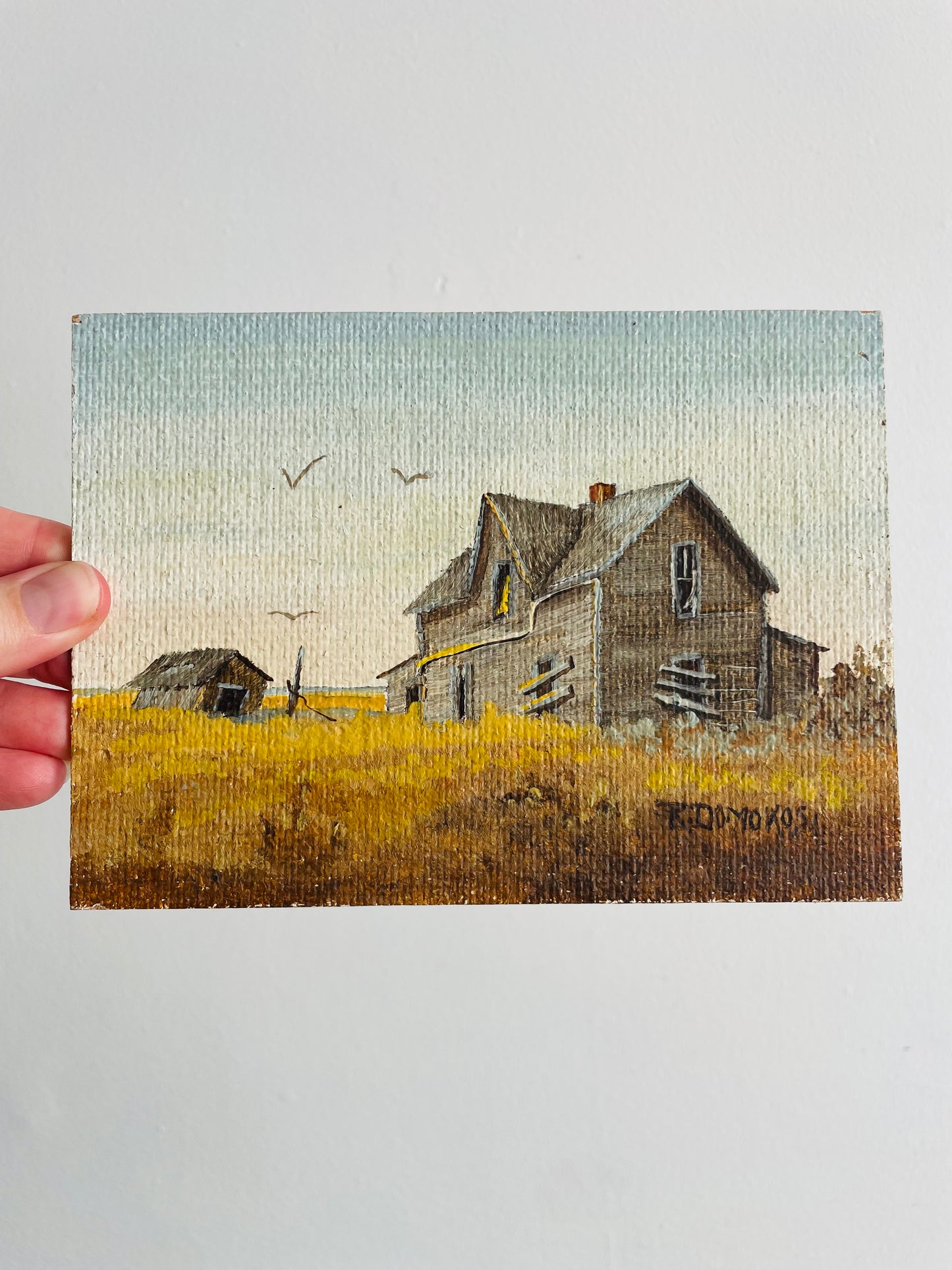 Original Art Painting on Board Picture - #7 "Abandoned House" - Signed by Rose Domokos - Regina, Saskatchewan