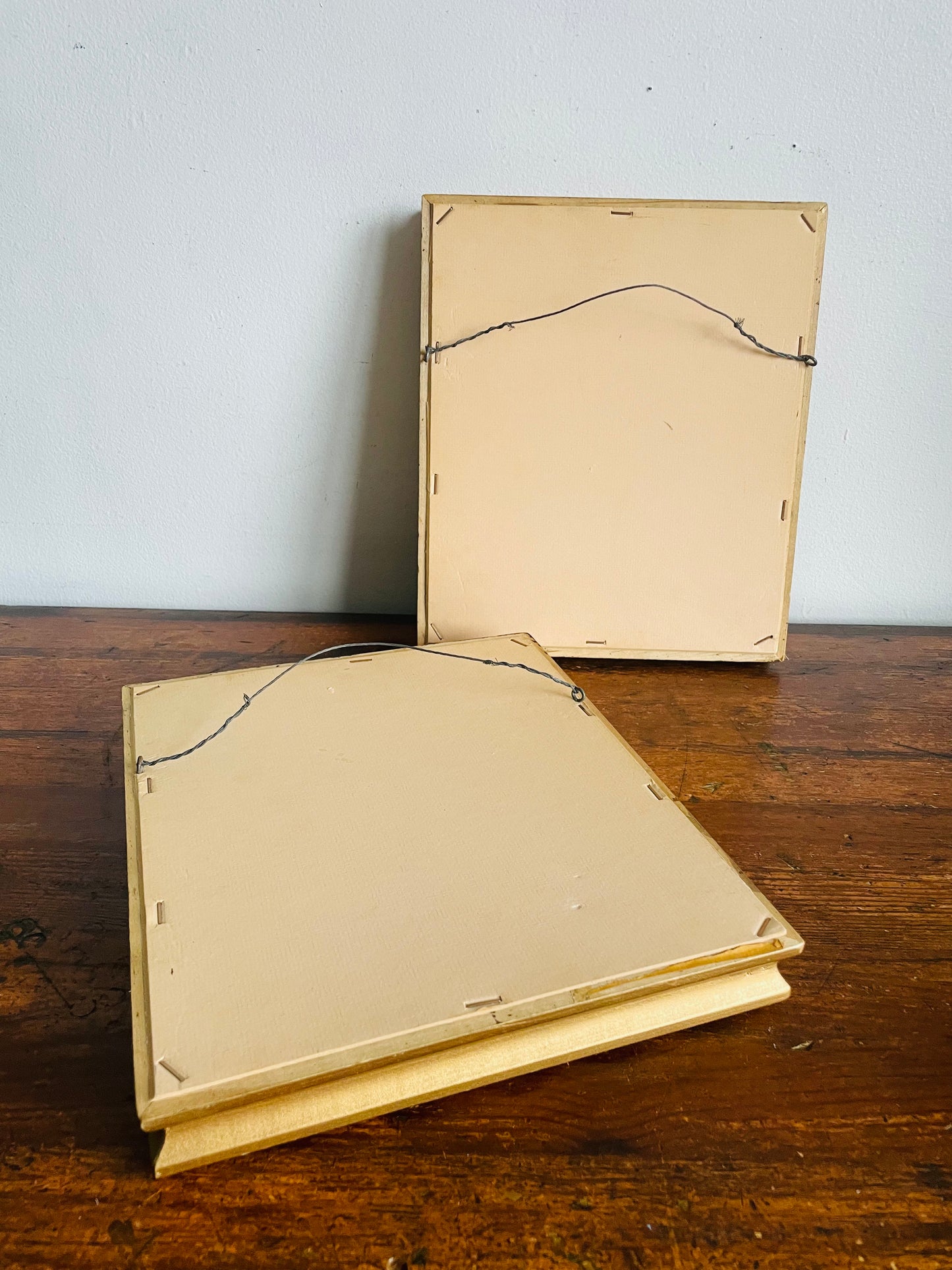 Vintage Floral Needlepoint Embroidery Pictures in Thick Gold Wood Frames - Set of 2