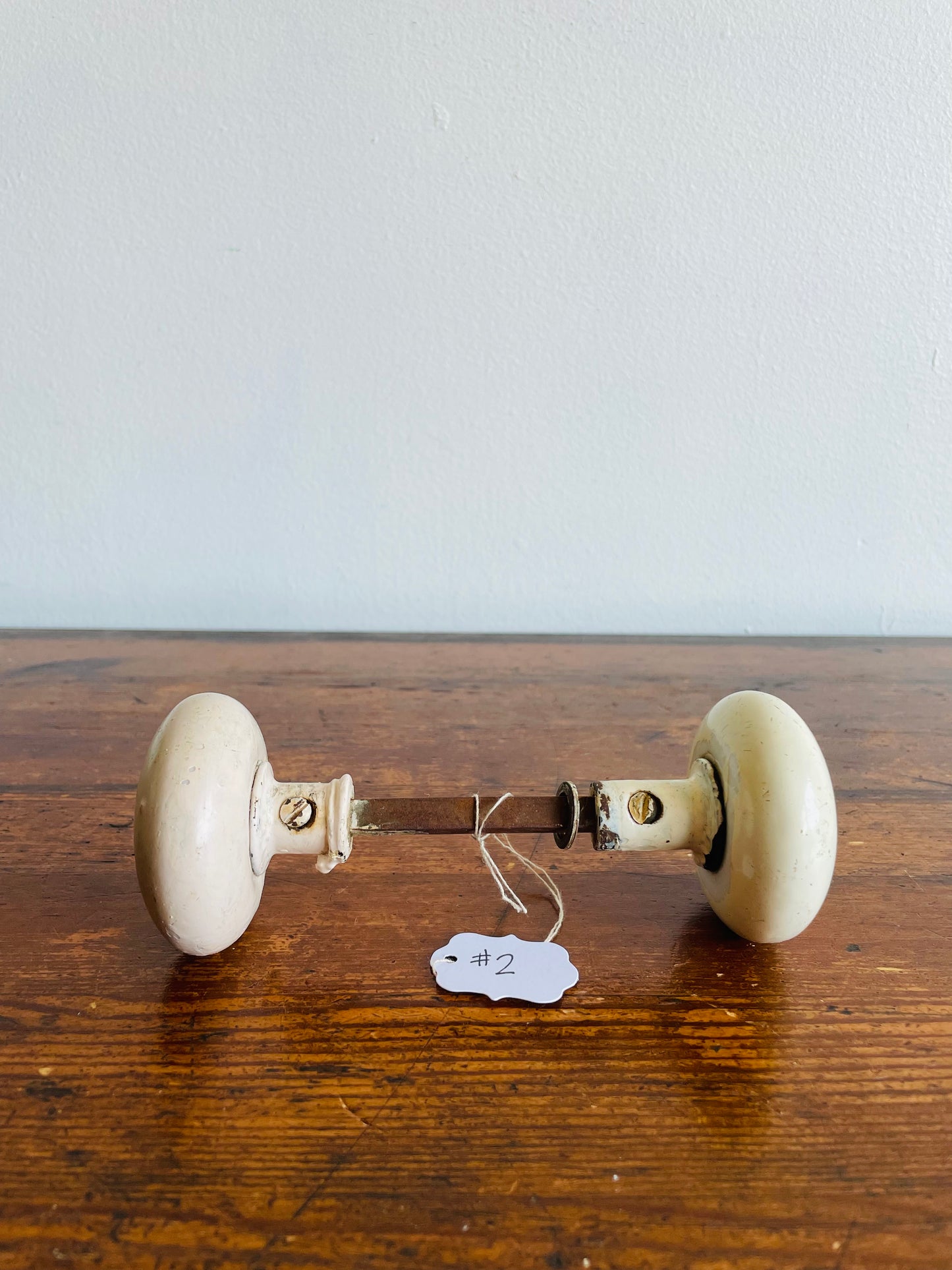 White Porcelain Door Knob Set with Connecting Spindle Shaft #2