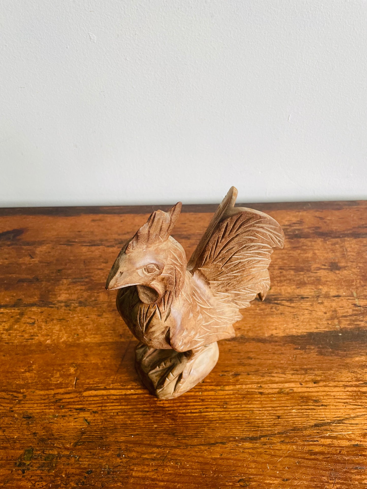 Hand Carved Wood Folk Art Rooster Statue