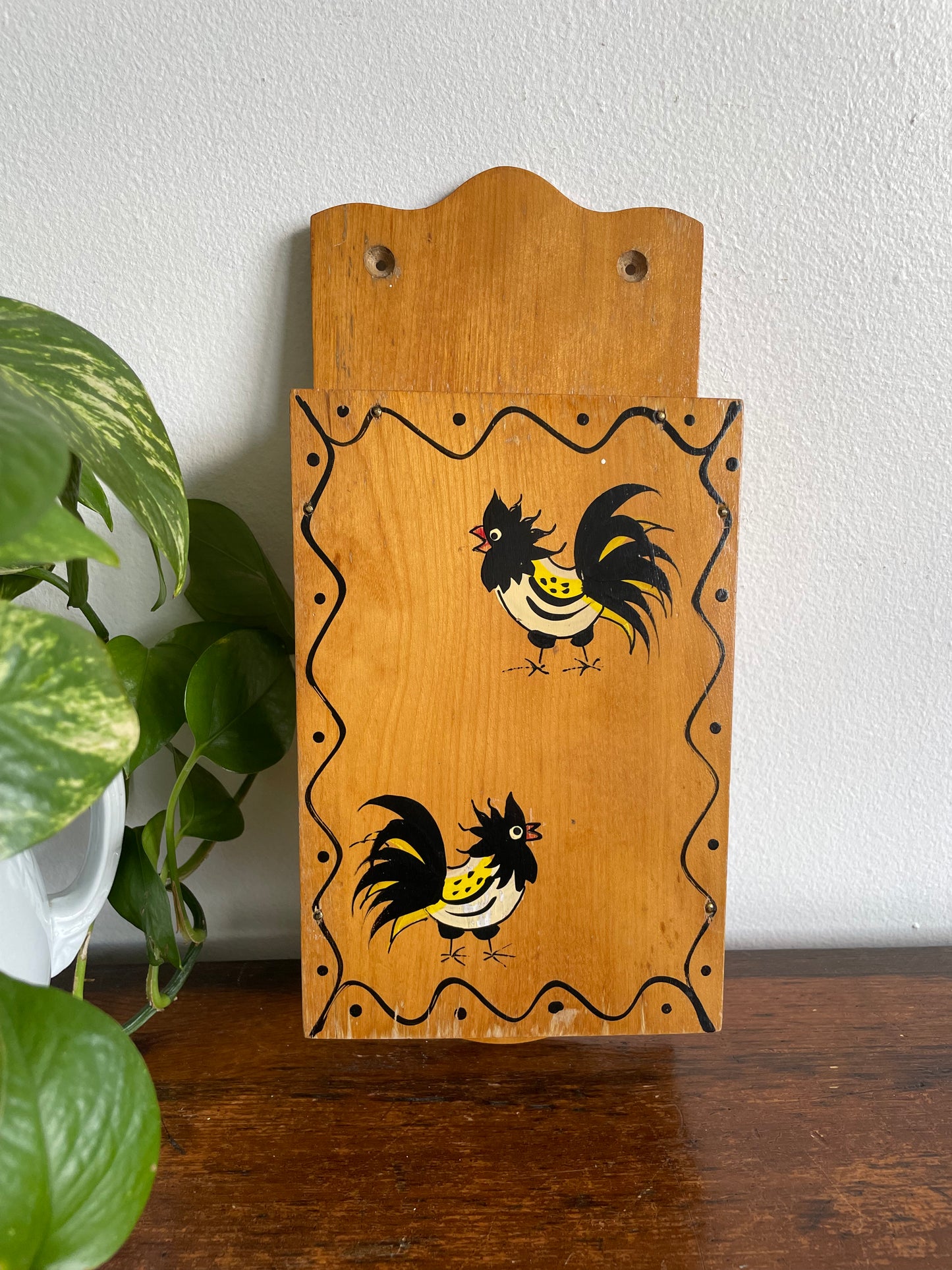 Woodpecker Woodware Hand Painted Rooster Wall Mounted Knife Holder - Made in Japan