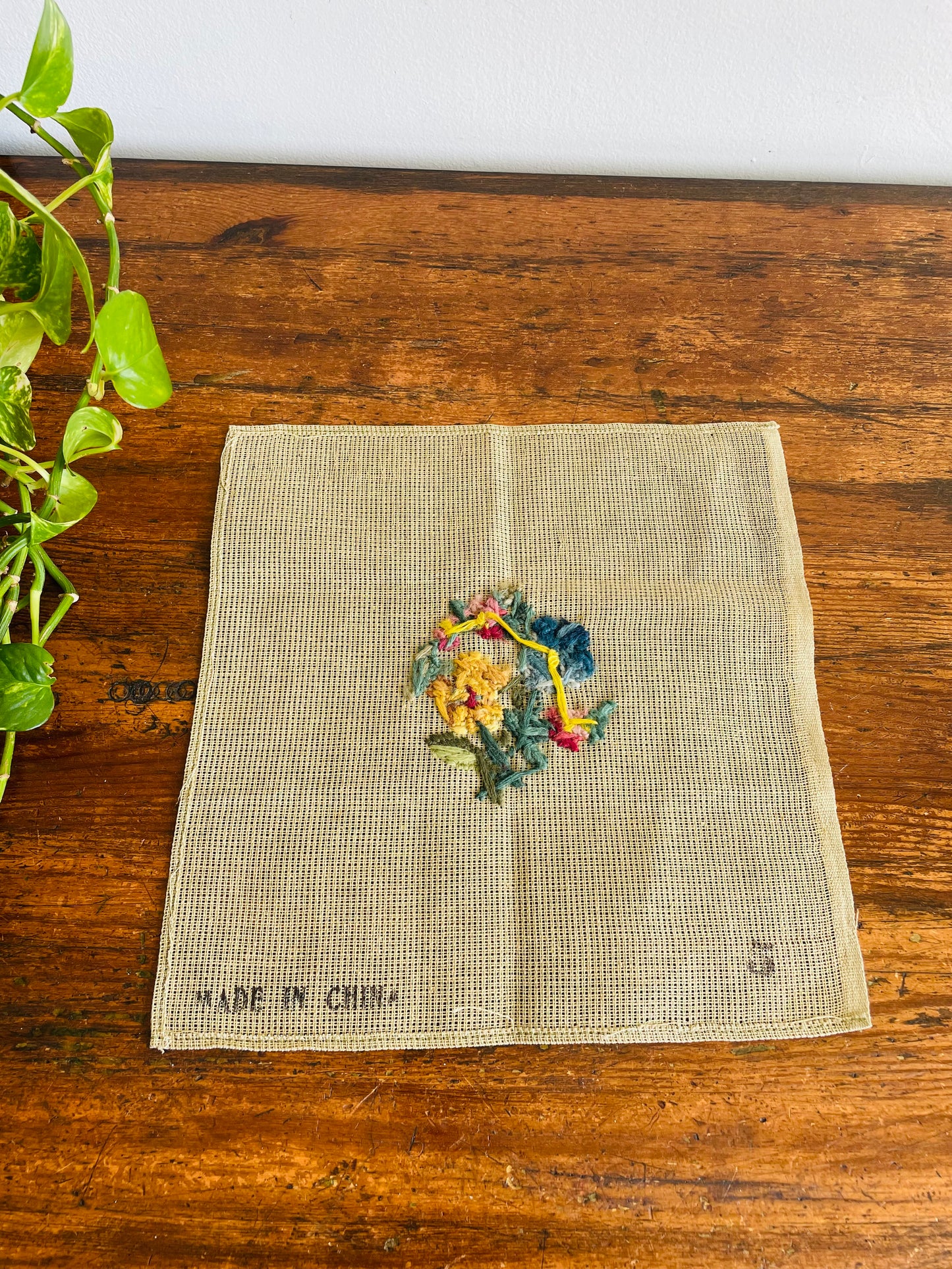 Square Unfinished Needlepoint Embroidery Panel of Flowers - Background Colour Incomplete