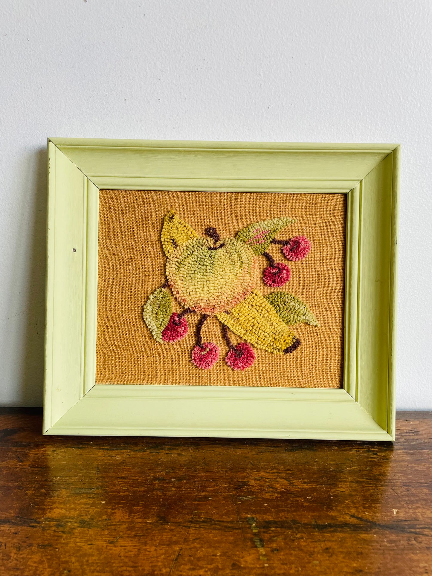 Fruit Rug Hook Embroidery Picture with Apple, Banana & Cherries