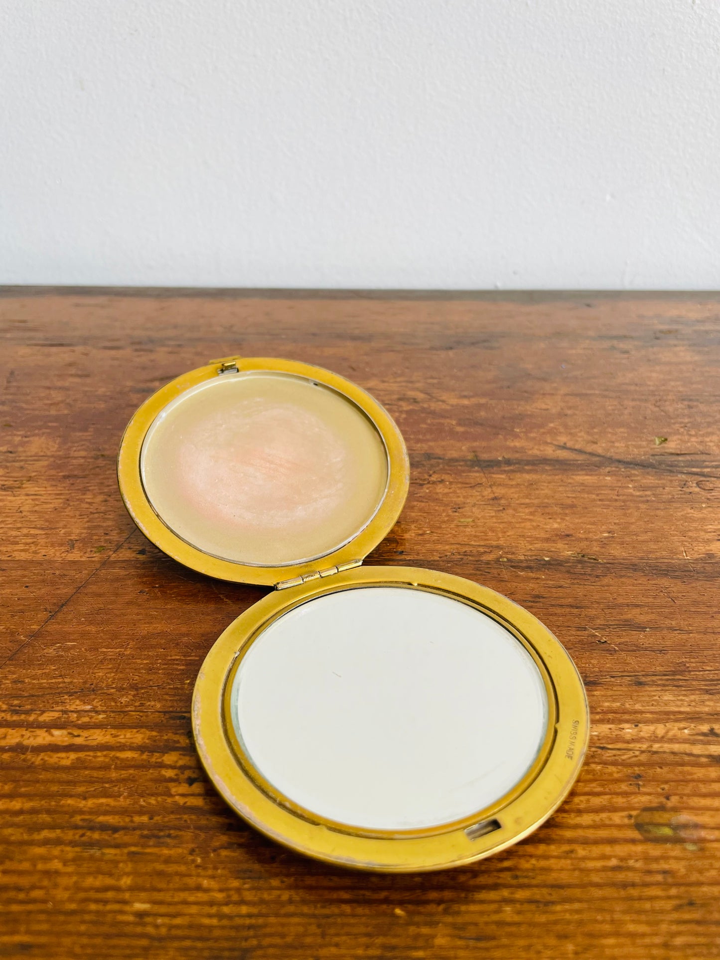 Swiss Made Brass Compact Makeup Case with Mirror