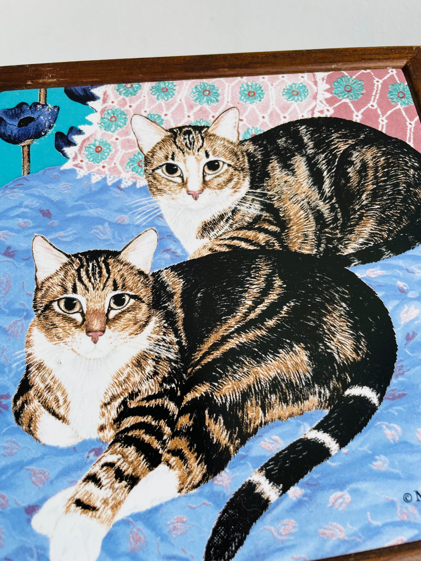 Mimi Vang Olsen Wood & Tile Cat Trivet or Wall Hanging Picture - Orient Taiwan