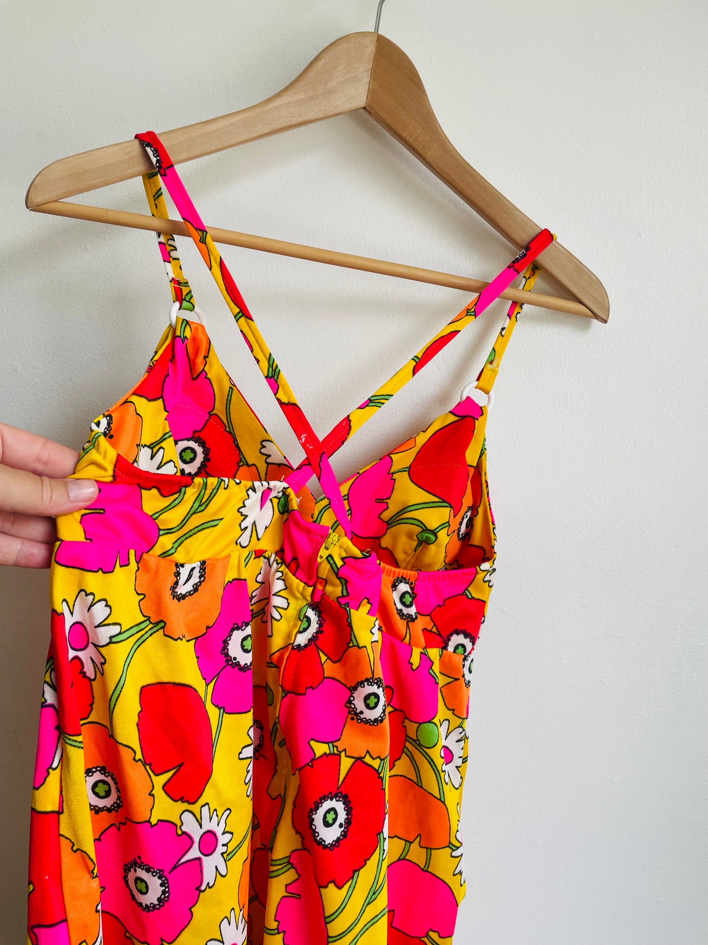 Groovy Sears Junior Bazaar Two Piece Sun Lounge Set or Swimsuit with Bright Flower Pattern - Wear Separately or Together - Bottoms & Tank Top - Please Read