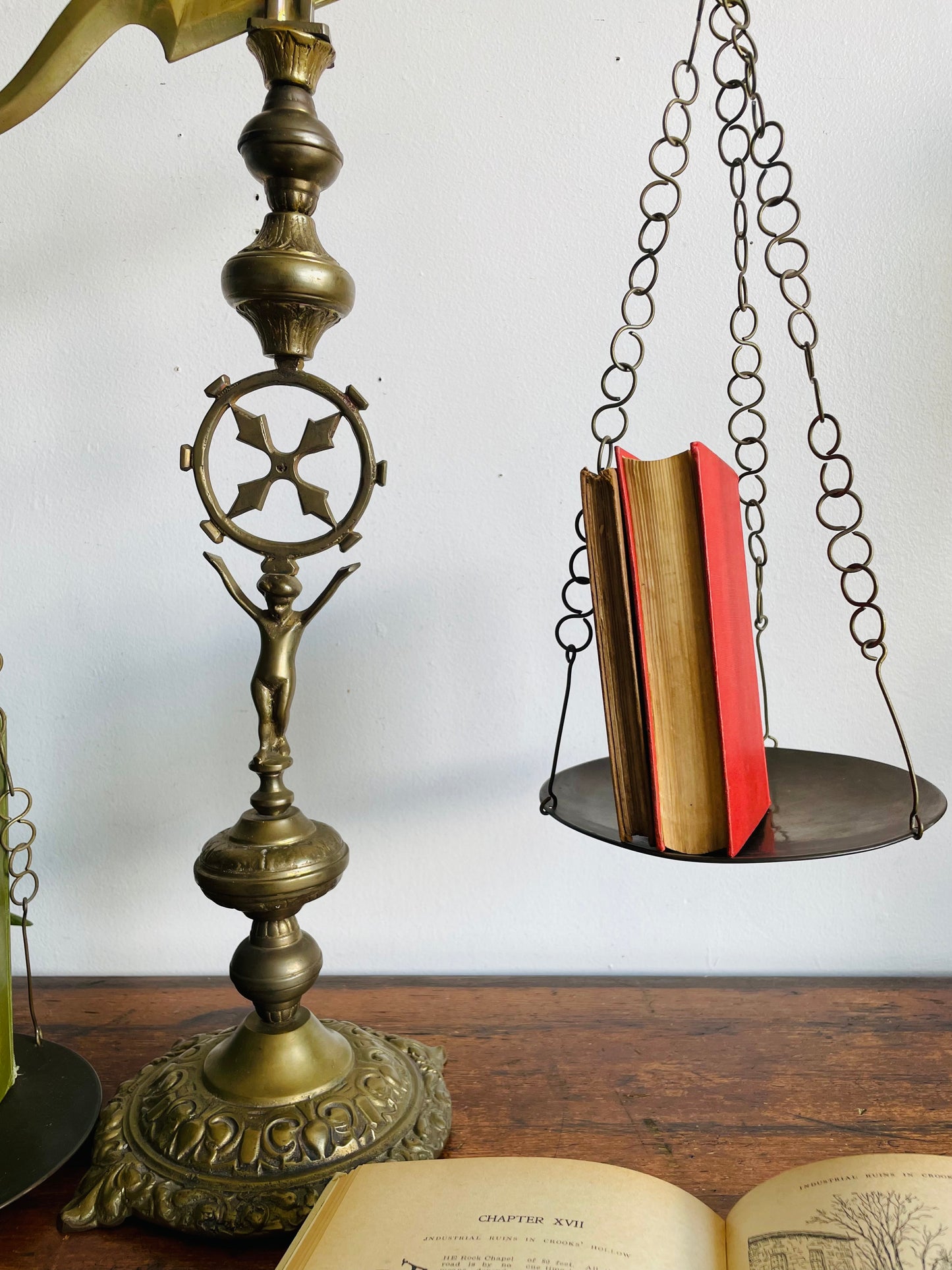 Vintage 25" Tall Ornate Brass Balance Scale with Cherub - Scales of Justice - FOR SHIPPING PLEASE READ SPECIAL INSTRUCTIONS