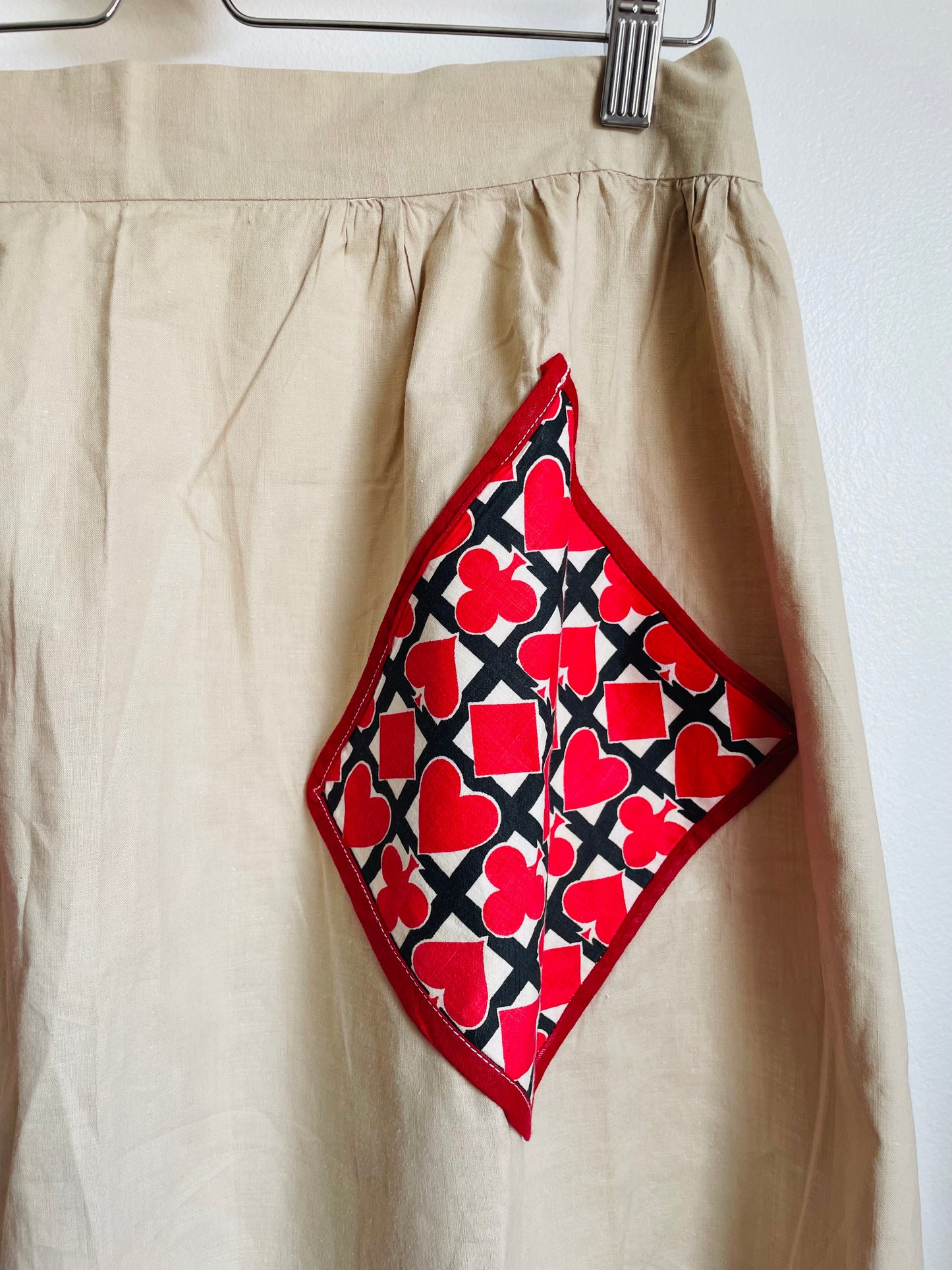 Game Night Waist Tie Apron with Pockets & Card Deck Graphics - Red Clubs, Diamonds, Hearts & Spades