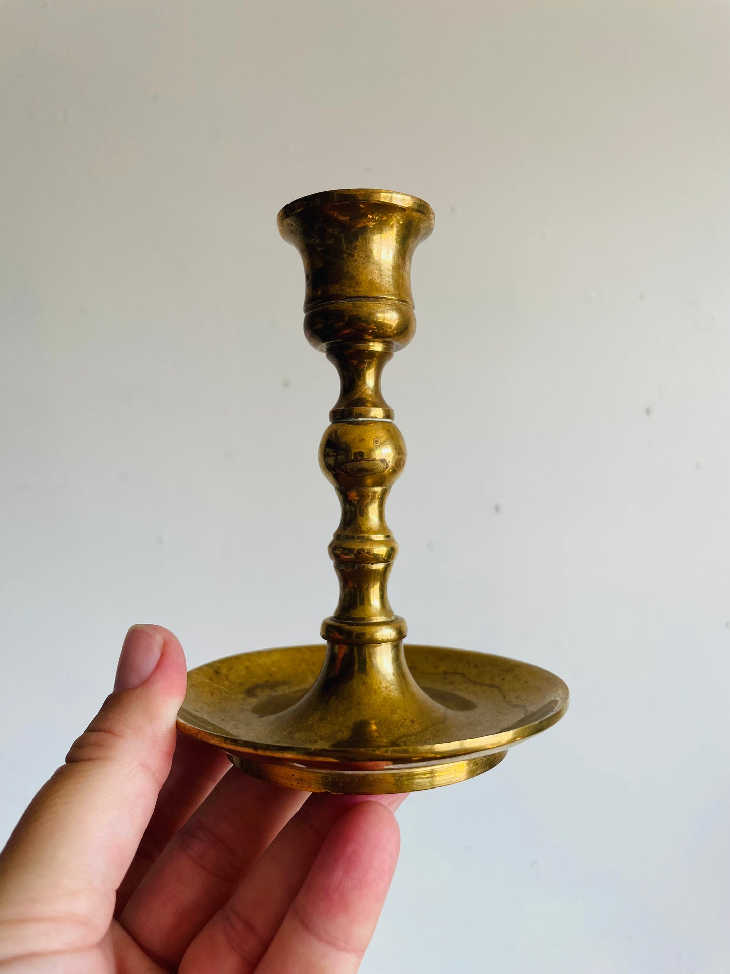 Vintage Heavy & Solid Brass Candle Holders with Spindle Shape & Curved Bases - Can Unscrew - Set of 2