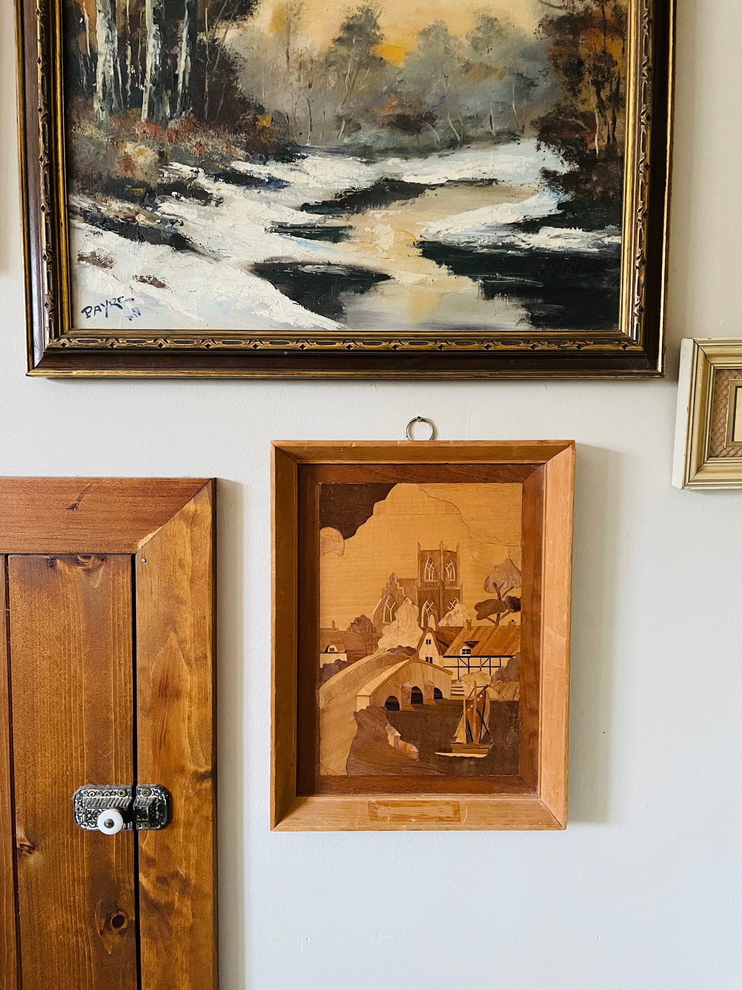 Handmade Framed Inlaid Wood Marquetry Picture - The Village Church by Harold Hurst