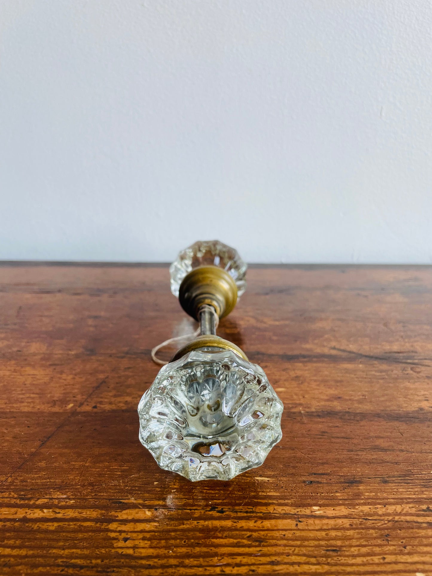 Fluted Glass 12 Point Door Knob Set with Brass Connecting Spindle Shaft #3