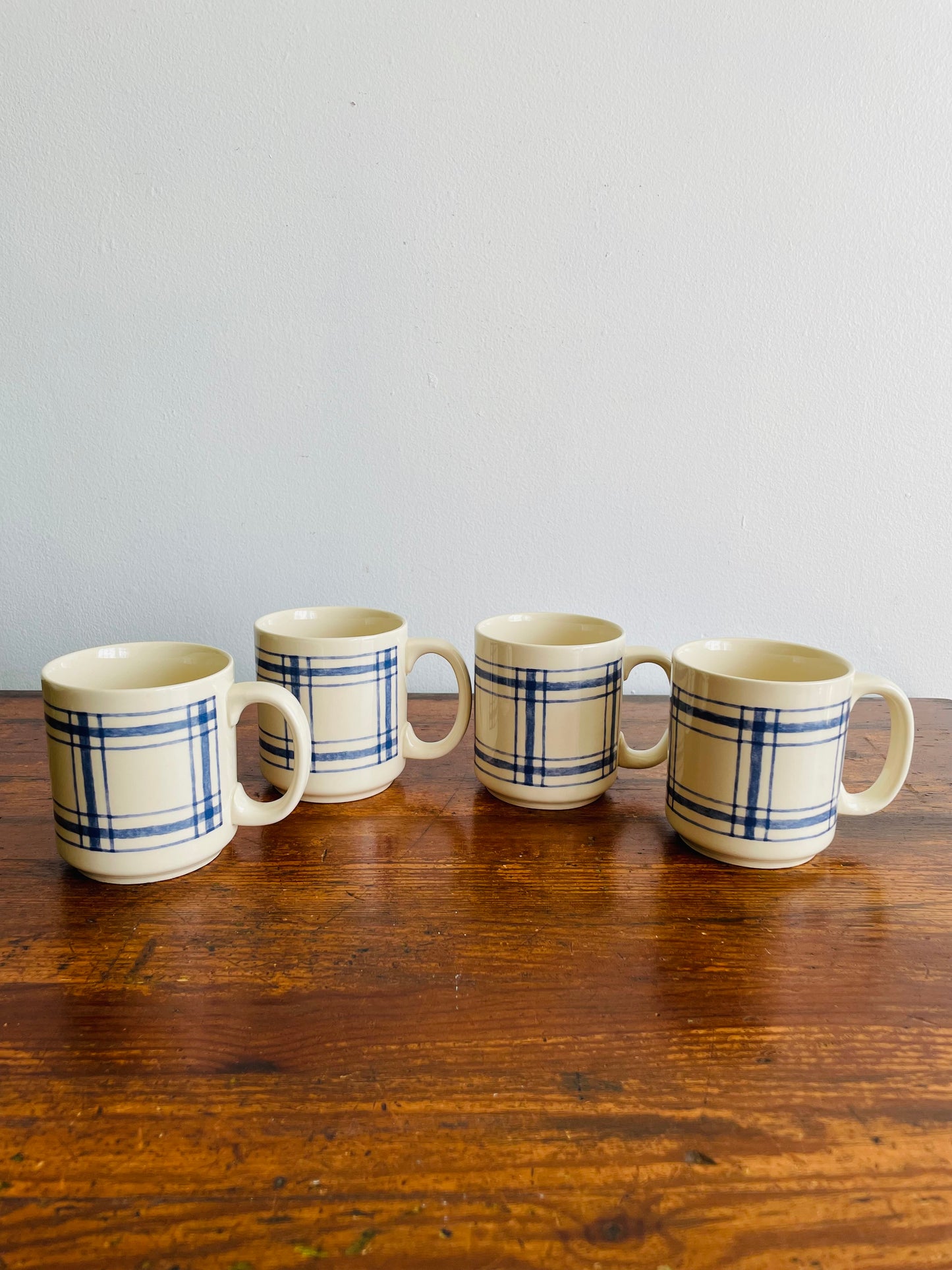 Eaton Home Blue Checkered Tartan Pattern Mugs - Set of 4 - # 1