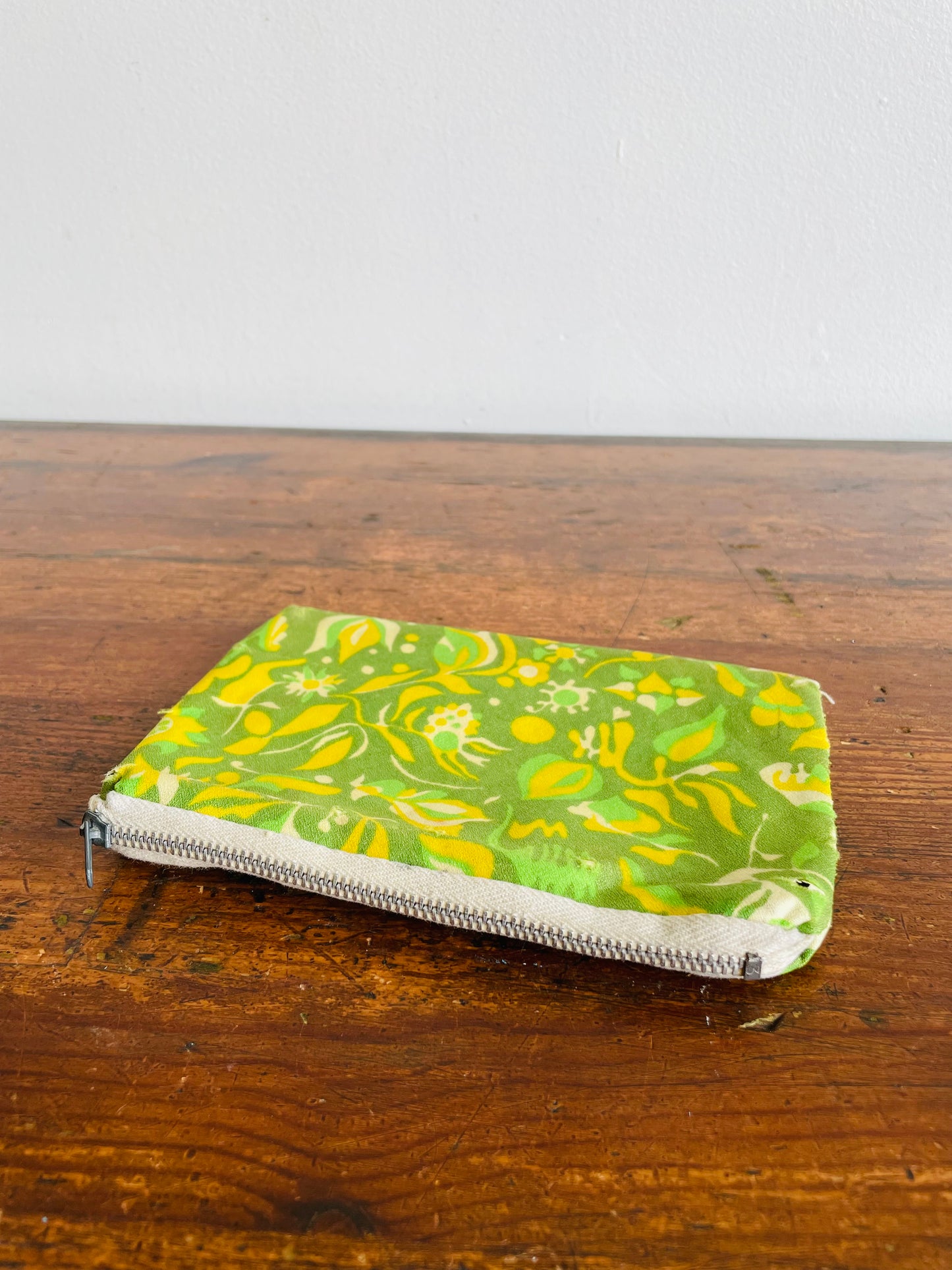 Groovy Zippered Pouch with Green & Lime Flower Design - As-Is