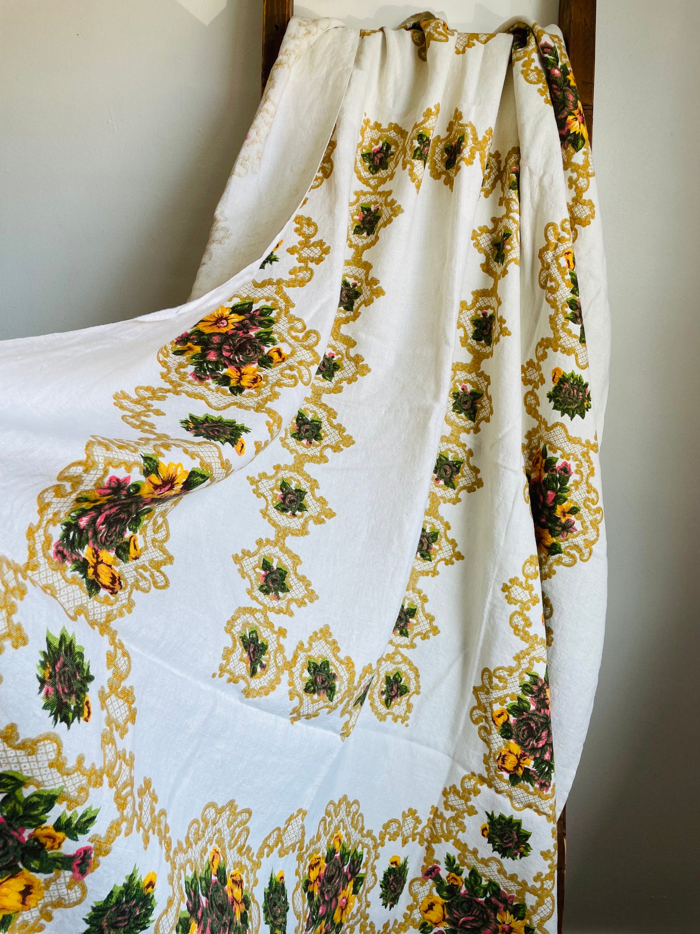Linen Tablecloth with Yellow Flowers - Also Makes Great Fabric!