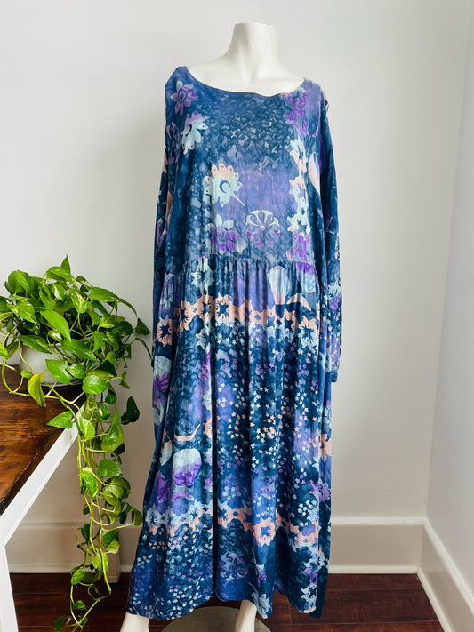 100% Rayon Maxi Dress with Pockets & Batik-Style Celestial Design - Made in Indonesia - Fits up to Size 4x