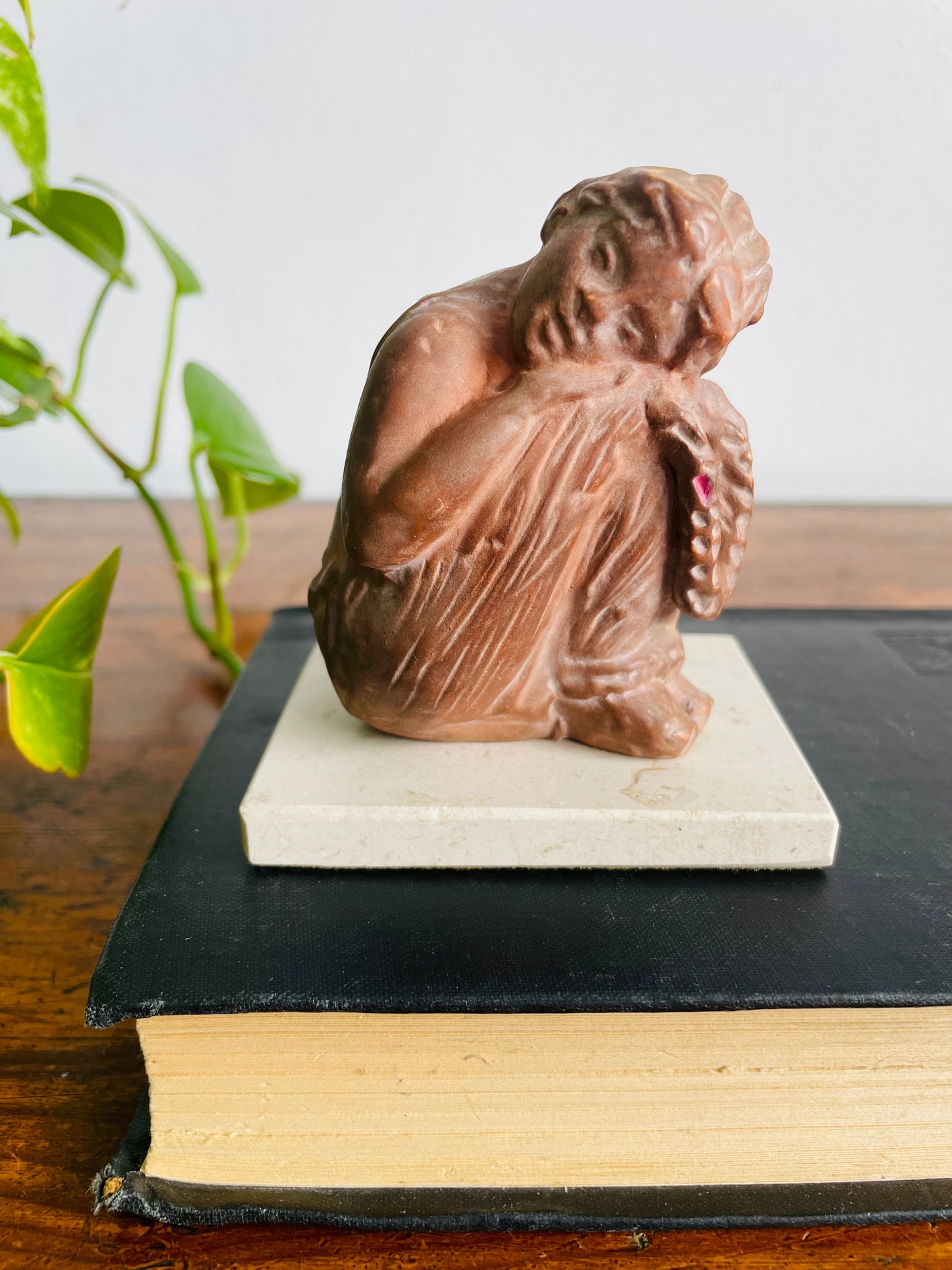 Vintage Tanagra Terracotta Clay Sculpture of Little Sleeping Girl - Greek Statuette - Hand-Patinated Reproduction from Mold Made from Impression of Original Exhibited at the Louvre