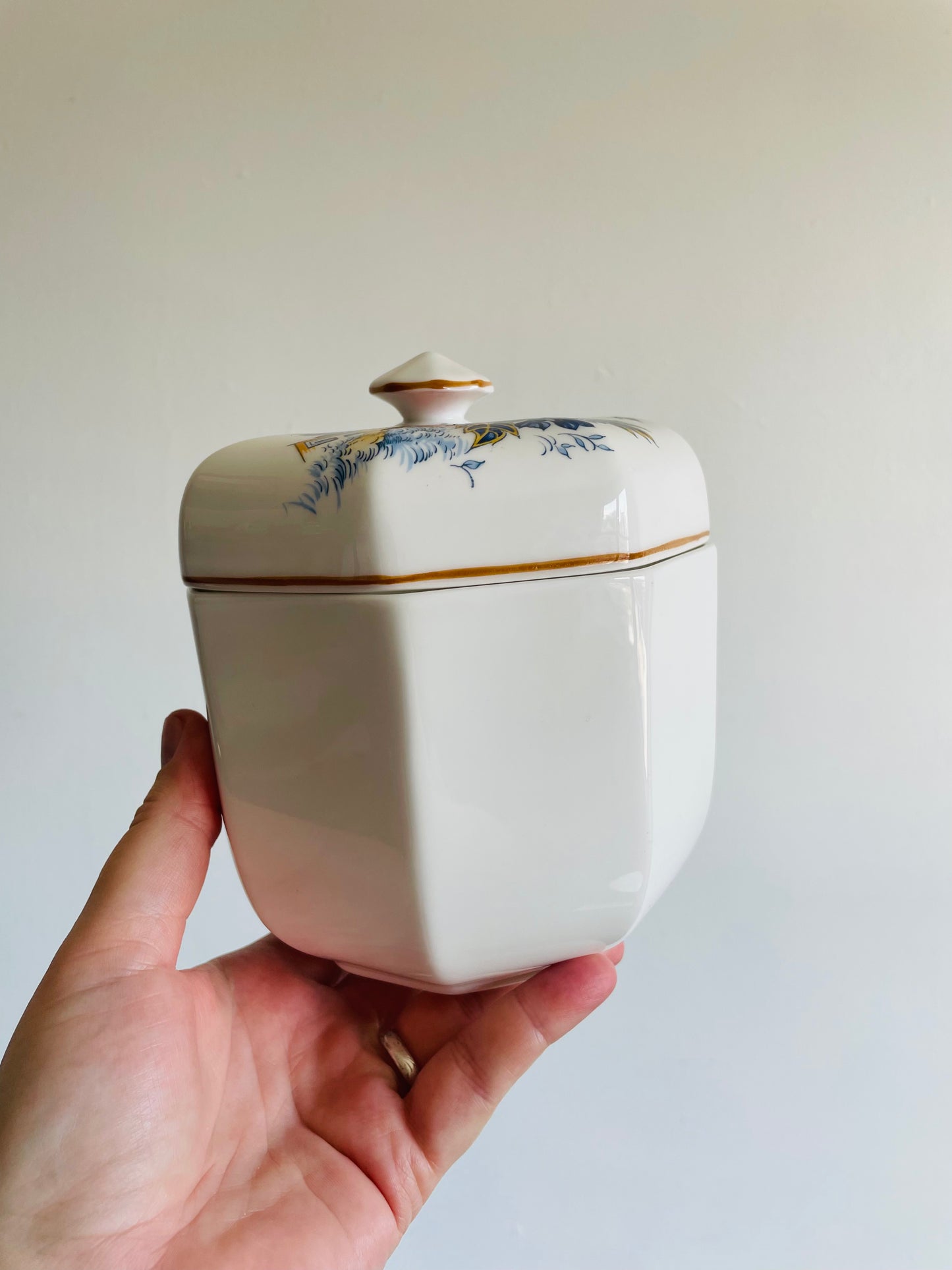 Crown Staffordshire Penang Fine Bone China Octagon Biscuit Canister Jar with Lid