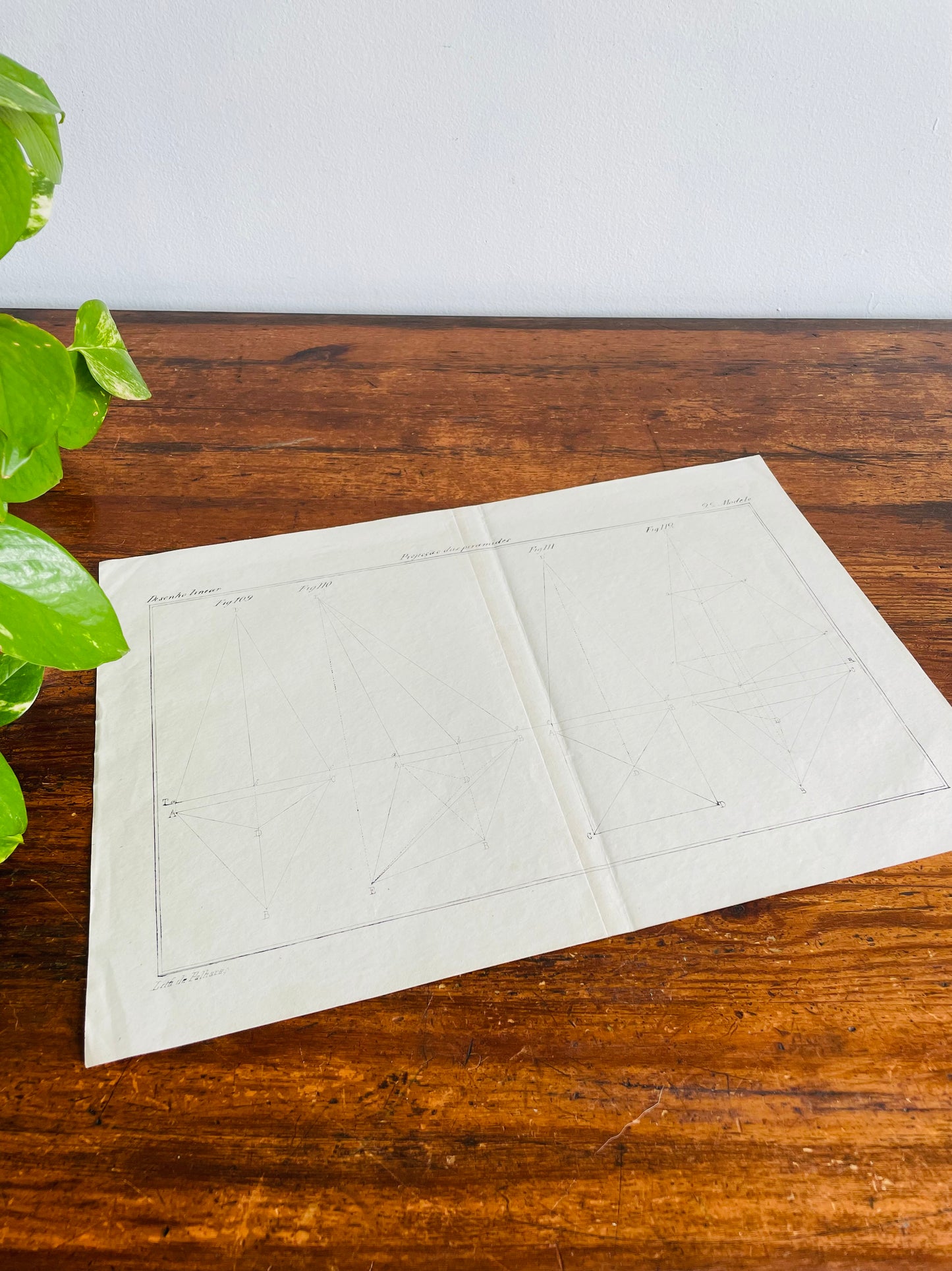 Antique Architecture Art Student Portfolio Drawing - Projection of Pyramids - Found in Lisbon, Portugal