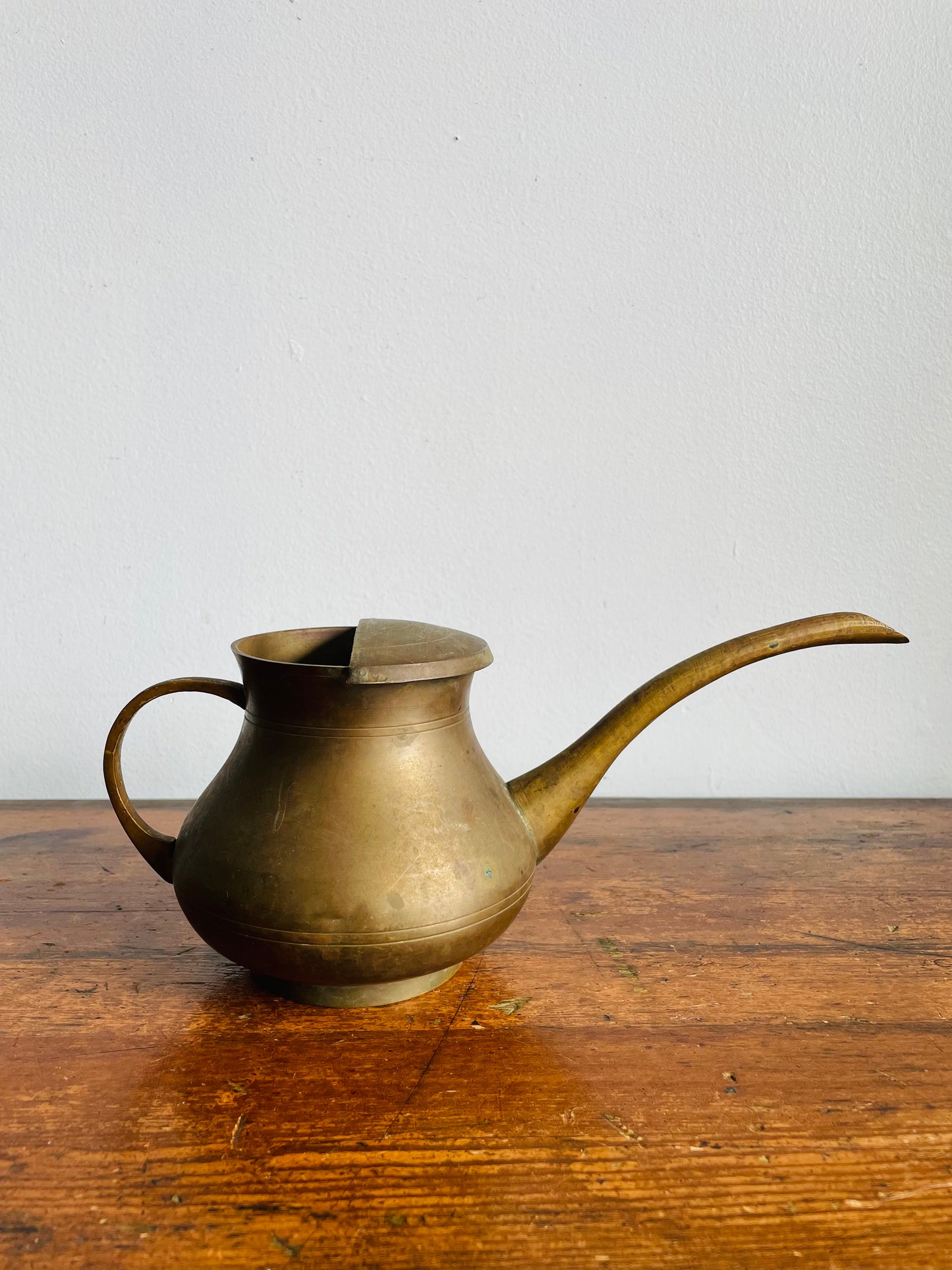 Vintage Solid Brass Watering Can with Long Spout & Curved Handle - Made in India