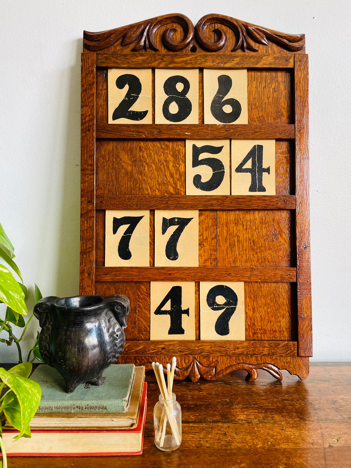 Antique Victorian Oak Wood Hymn Display Board - Includes 9 Number Cards - Found at Alberton Presbyterian Church, Alberton, Ontario (Built in 1878) - Church Salvage