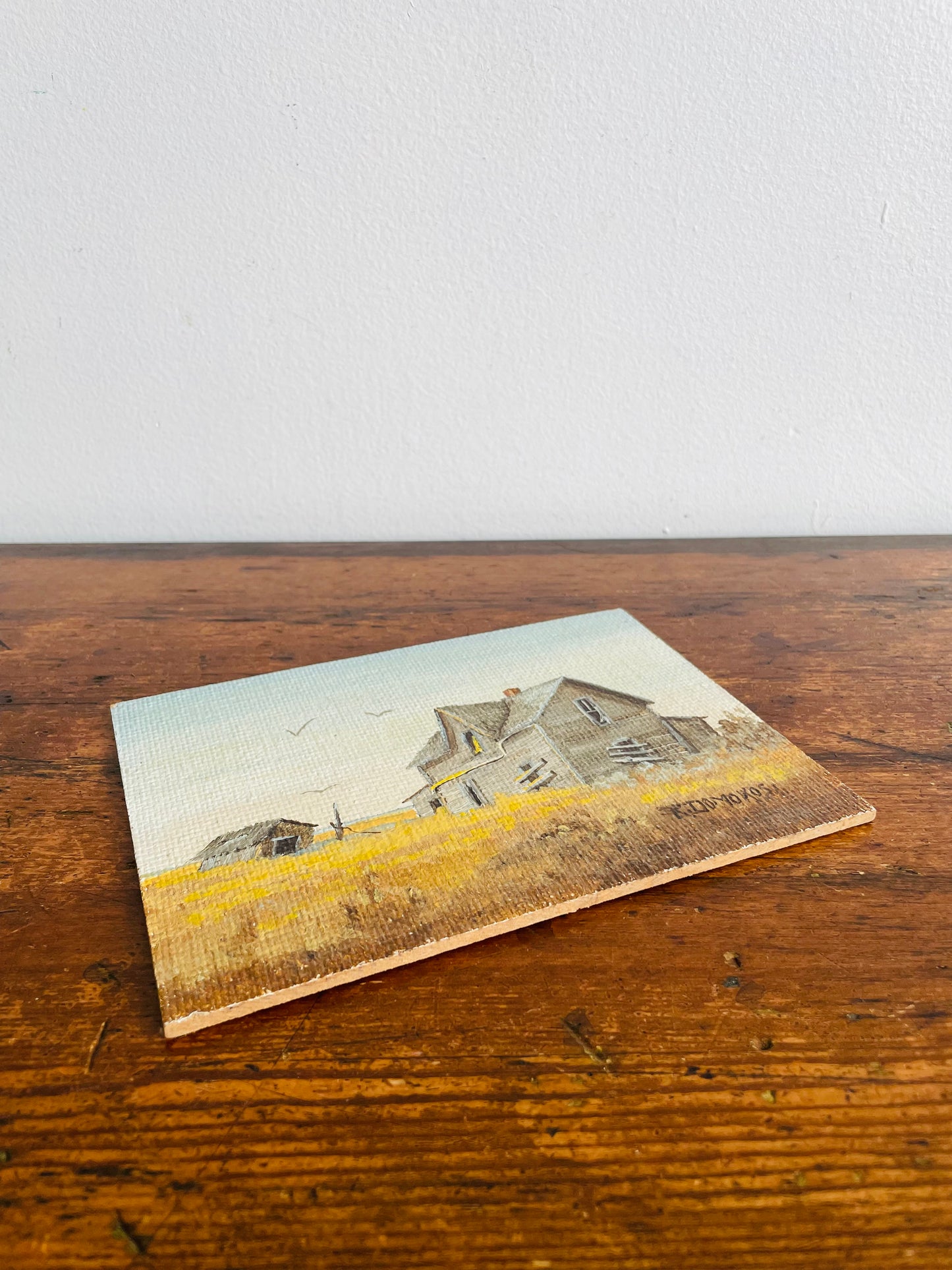 Original Art Painting on Board Picture - #7 "Abandoned House" - Signed by Rose Domokos - Regina, Saskatchewan