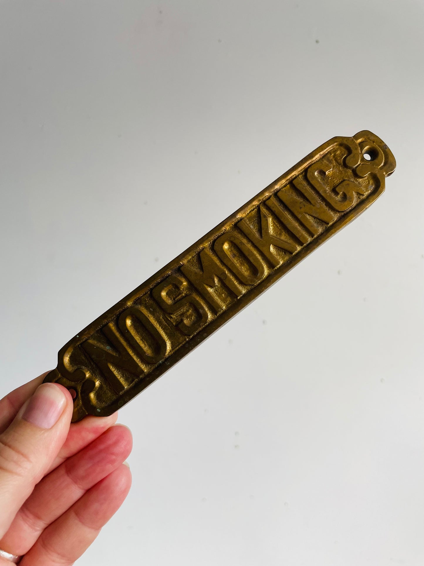 Vintage Solid Brass NO SMOKING Wall Plaque Hanging Sign
