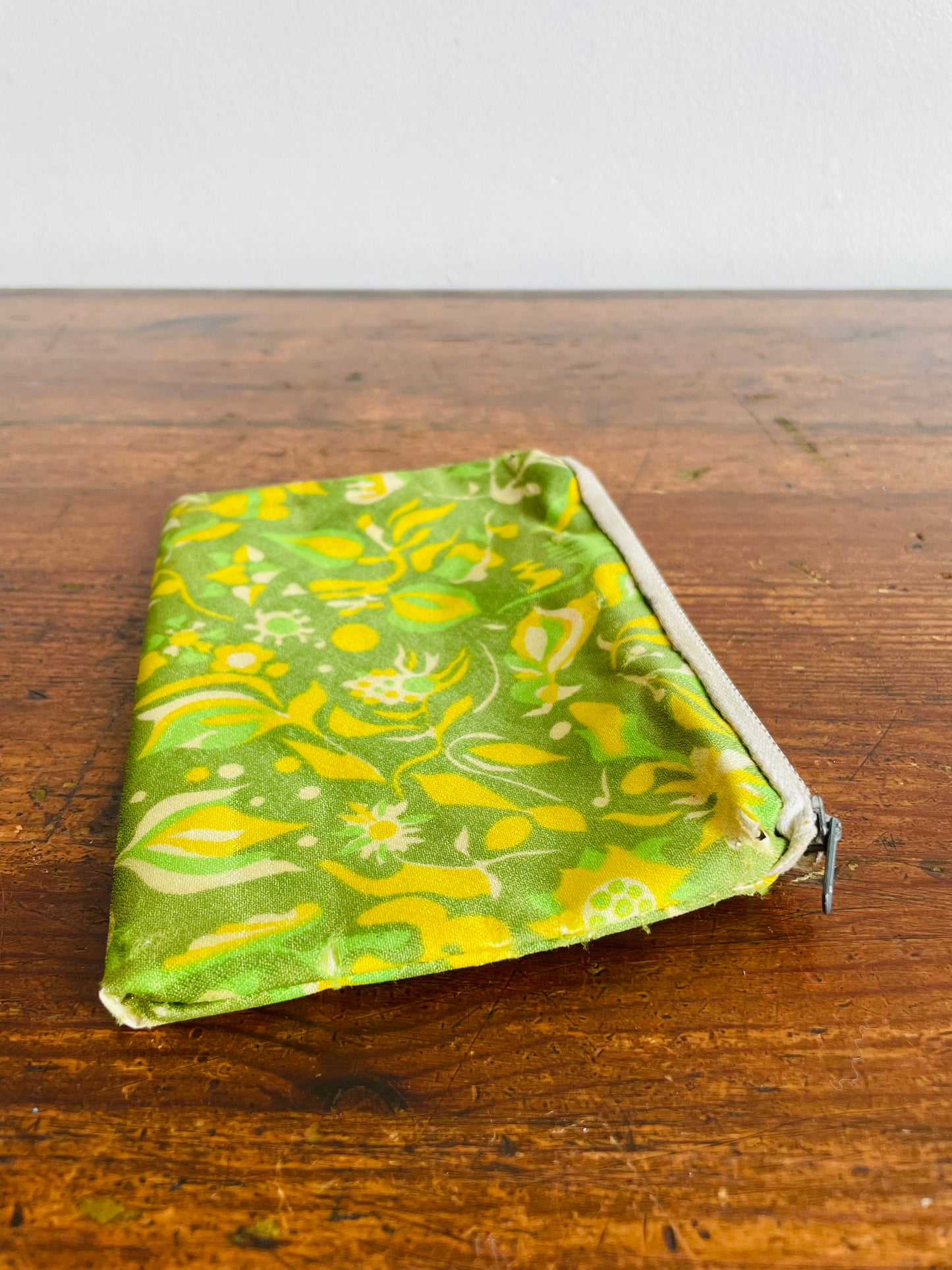 Groovy Zippered Pouch with Green & Lime Flower Design - As-Is