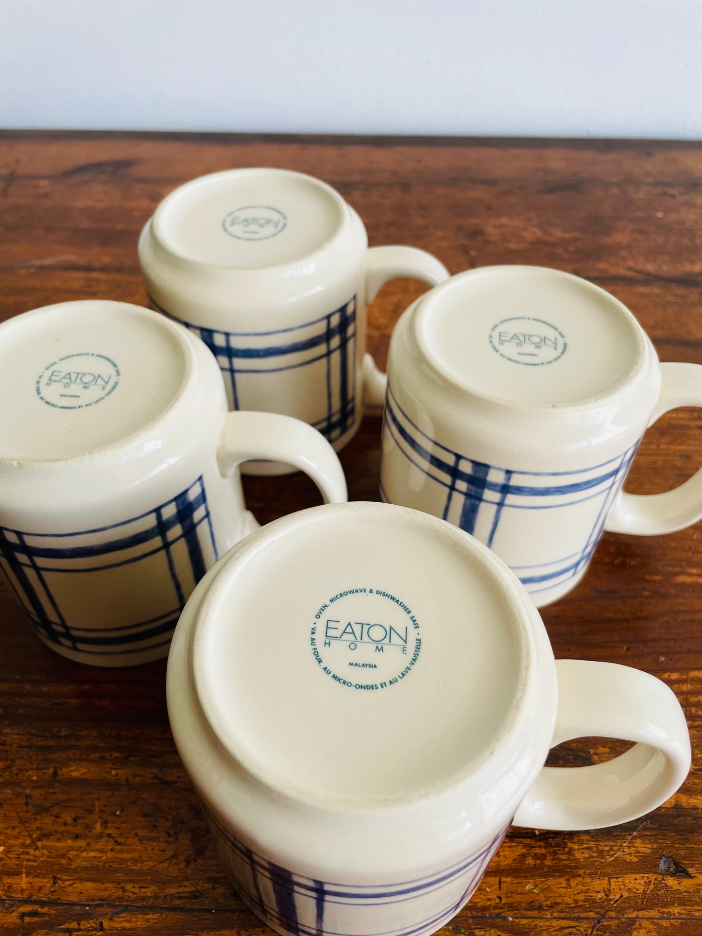 Eaton Home Blue Checkered Tartan Pattern Mugs - Set of 4 - # 1