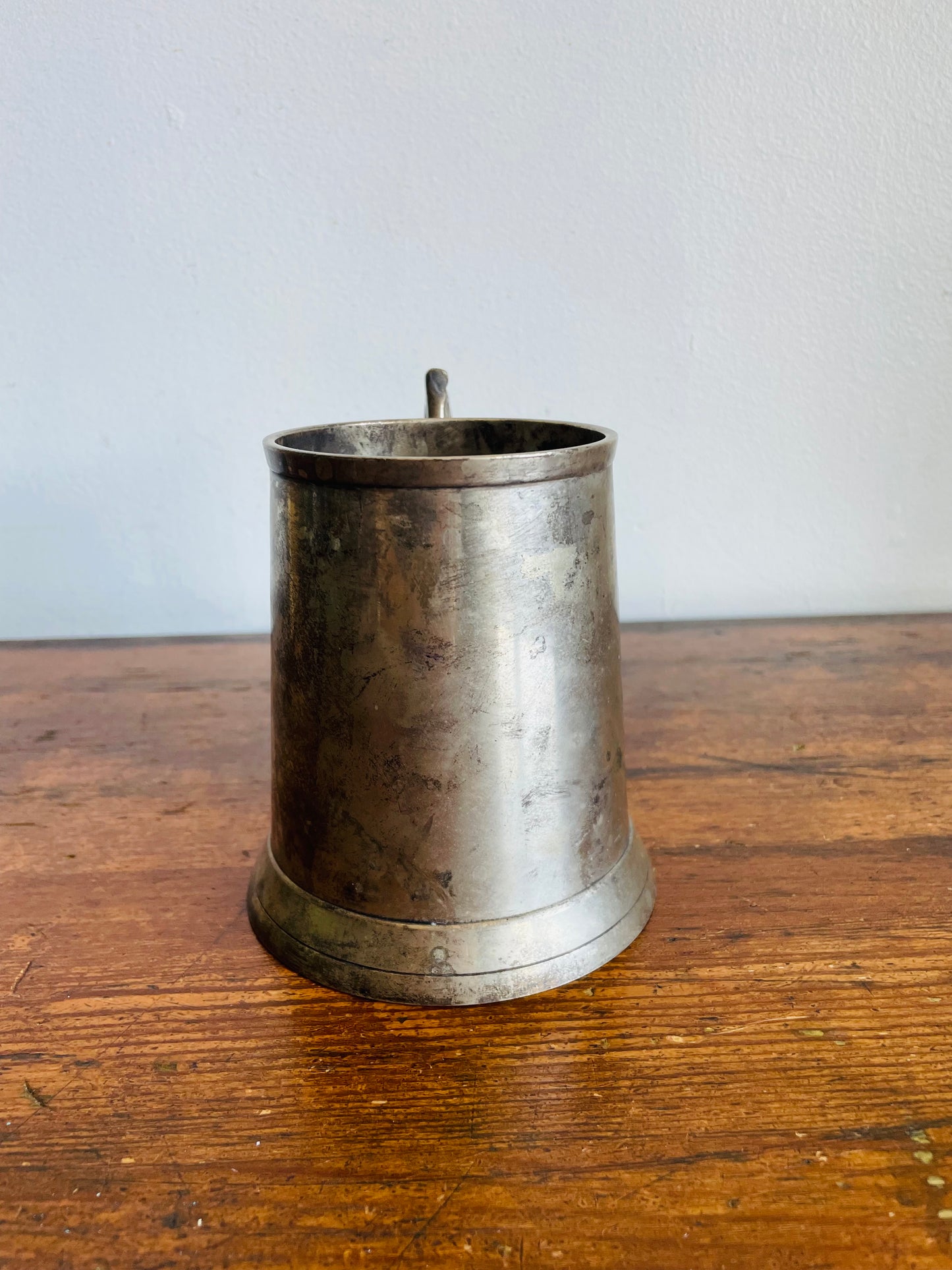 Vintage Sheffield England Pewter Silver Tankard Cup with Lion Handle