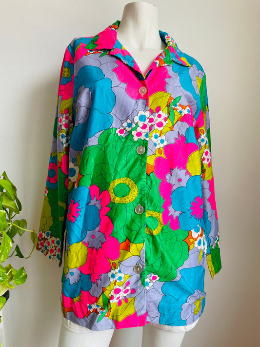 Super Groovy Flower Power Pedigree Montreal Button-Up Shirt - Perhaps Originally a Pyjama Shirt