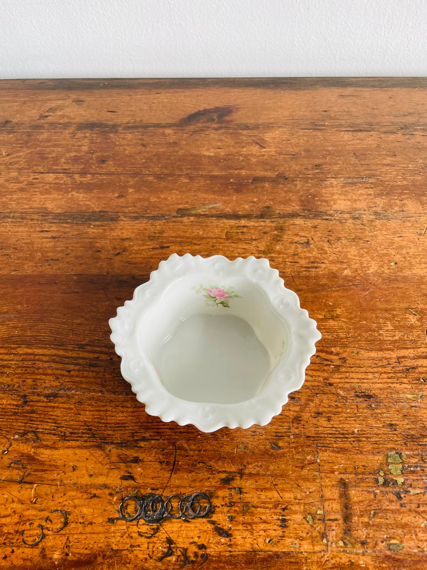 Antique MZ Moritz Zdekauer Austria Porcelain Ramekin or Custard Cup Dish with Pink Roses - Also Great for Jewellery!