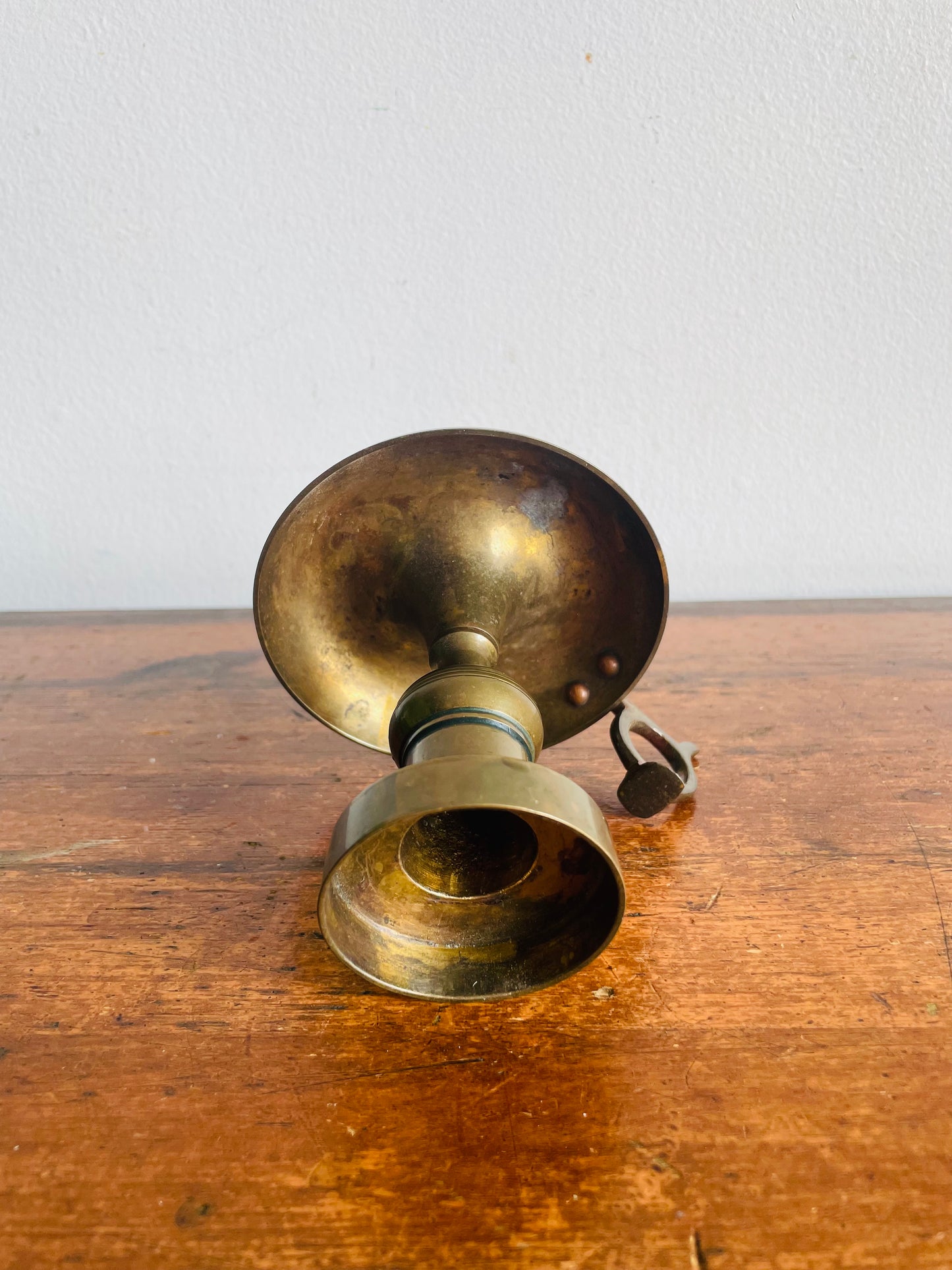 Vintage Solid Brass Chamberstick Candle Holder with Aged Patina