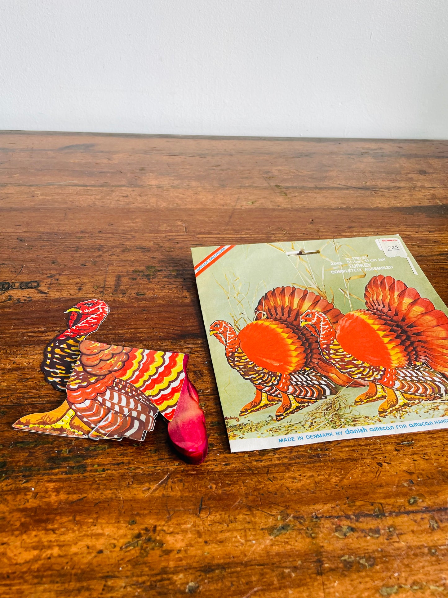 Vintage Danish Amscan Cardboard & Tissue Paper Standing Mini Turkey Honeycomb Decoration - Thanksgiving & Autumn Decor - Made in Denmark