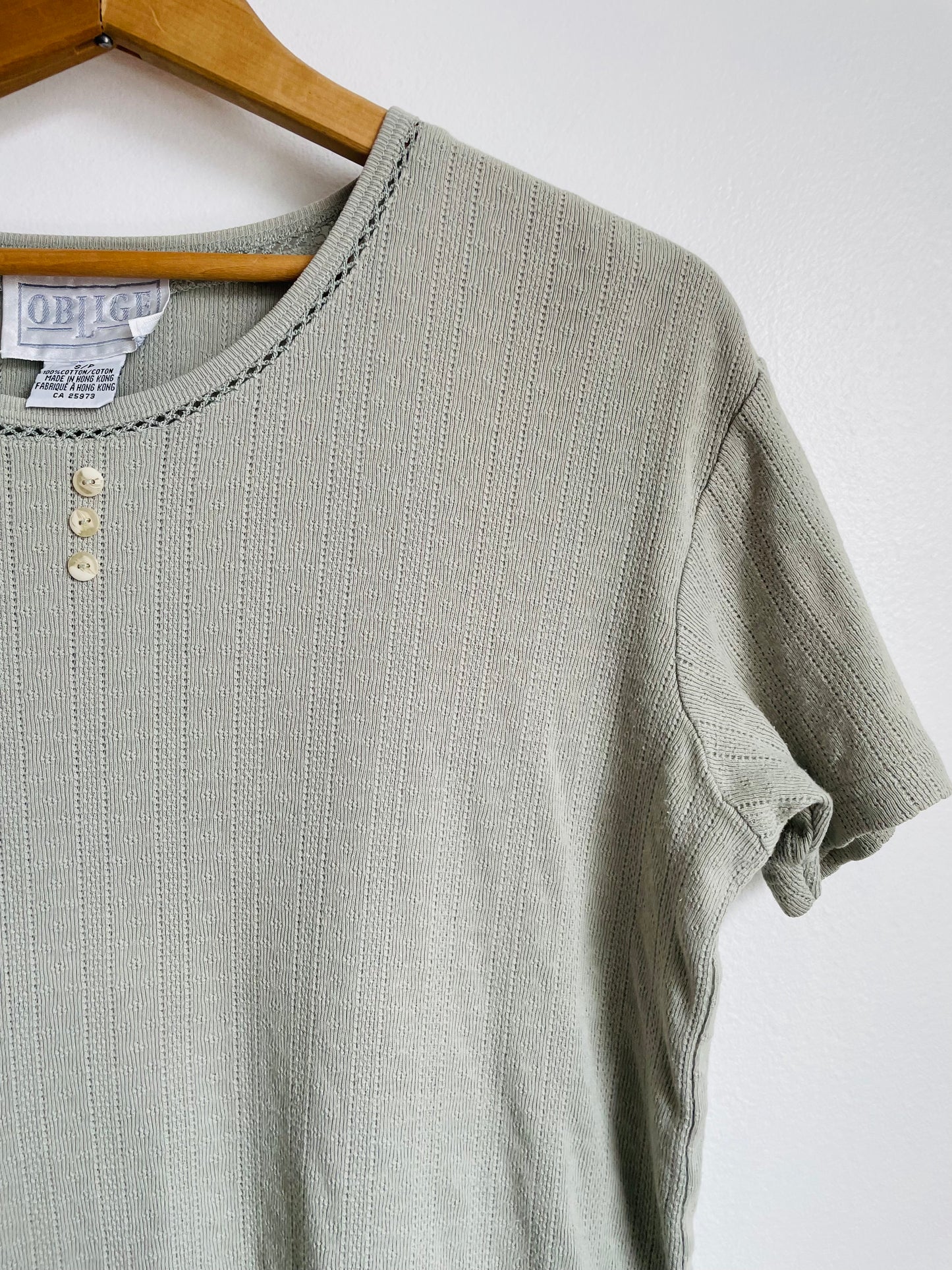 Oblige 100% Cotton Sage Green Cottagecore T-Shirt - Made in Hong Kong - Size Small