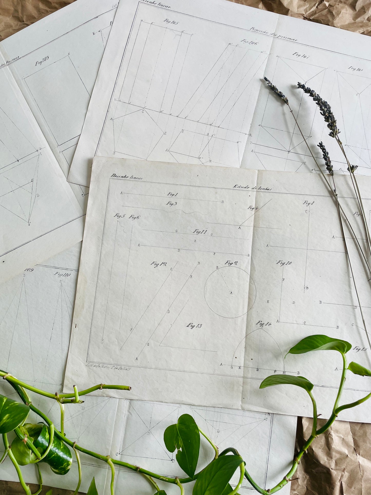 Antique Architecture Art Student Portfolio Drawing - Projection of Pyramids - Found in Lisbon, Portugal