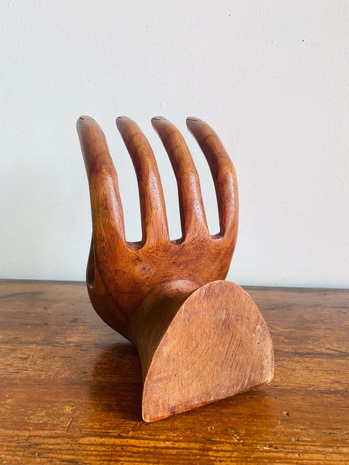 Vintage Large Carved Wood Right Hand - Can Stand or Hang on Wall - Fingers Curve to Hold Objects - Air Plant, Toilet Paper Roll, Business Cards, Etc.