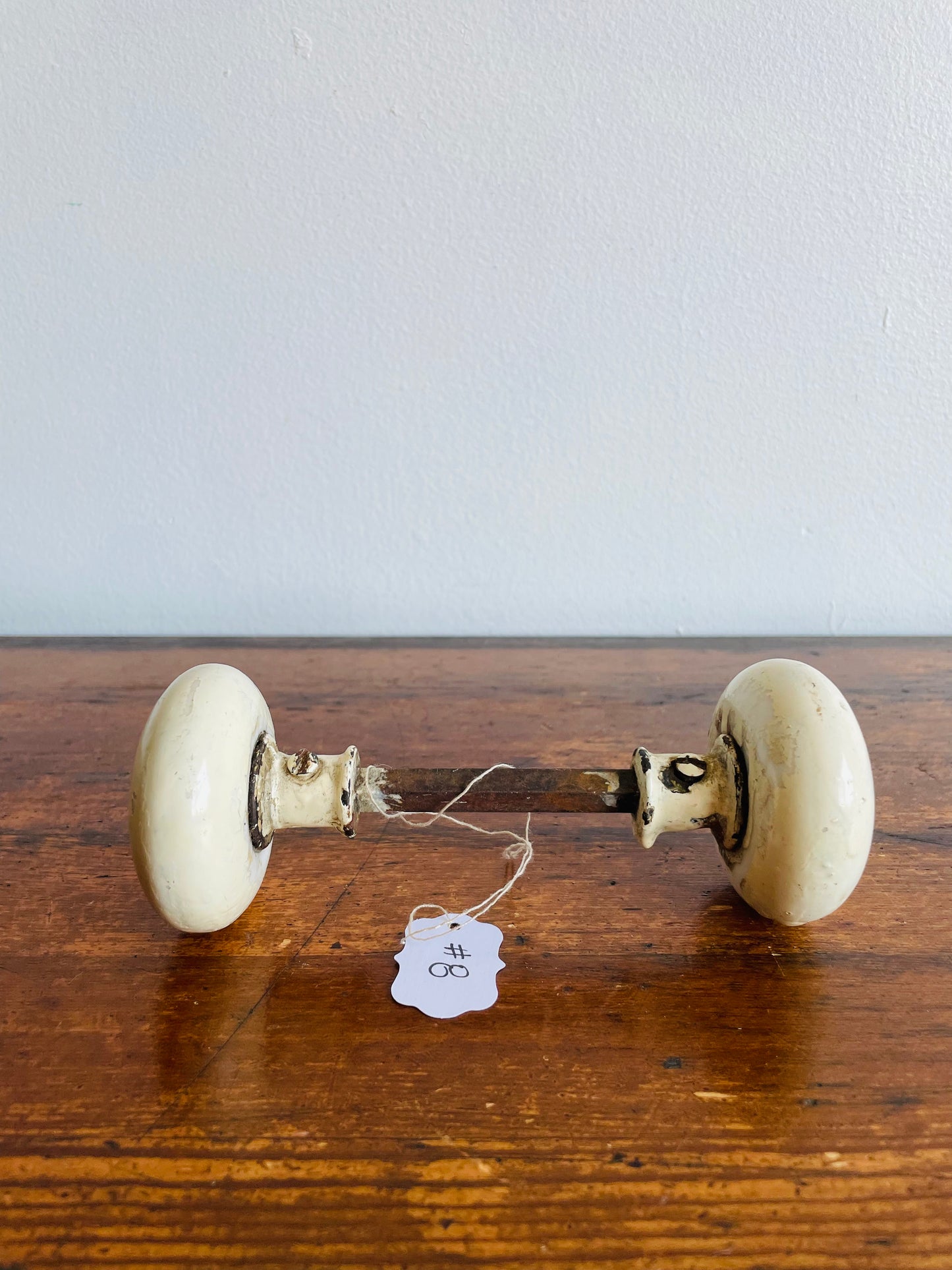 White Porcelain Door Knob Set with Connecting Spindle Shaft #8