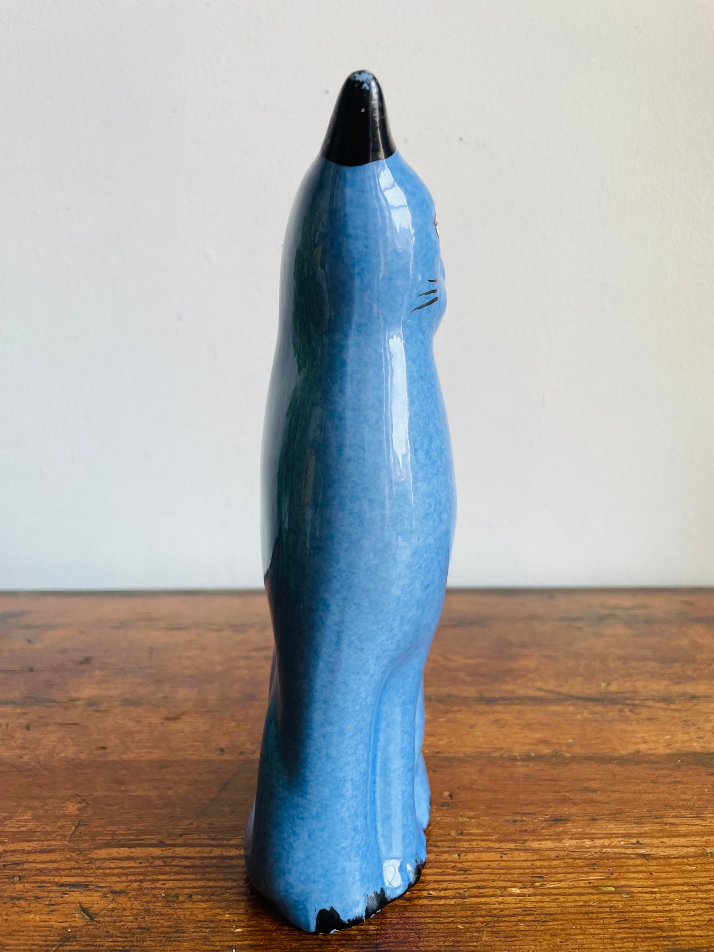 Vintage Calico China Blue 9" Cat Statue Figurine