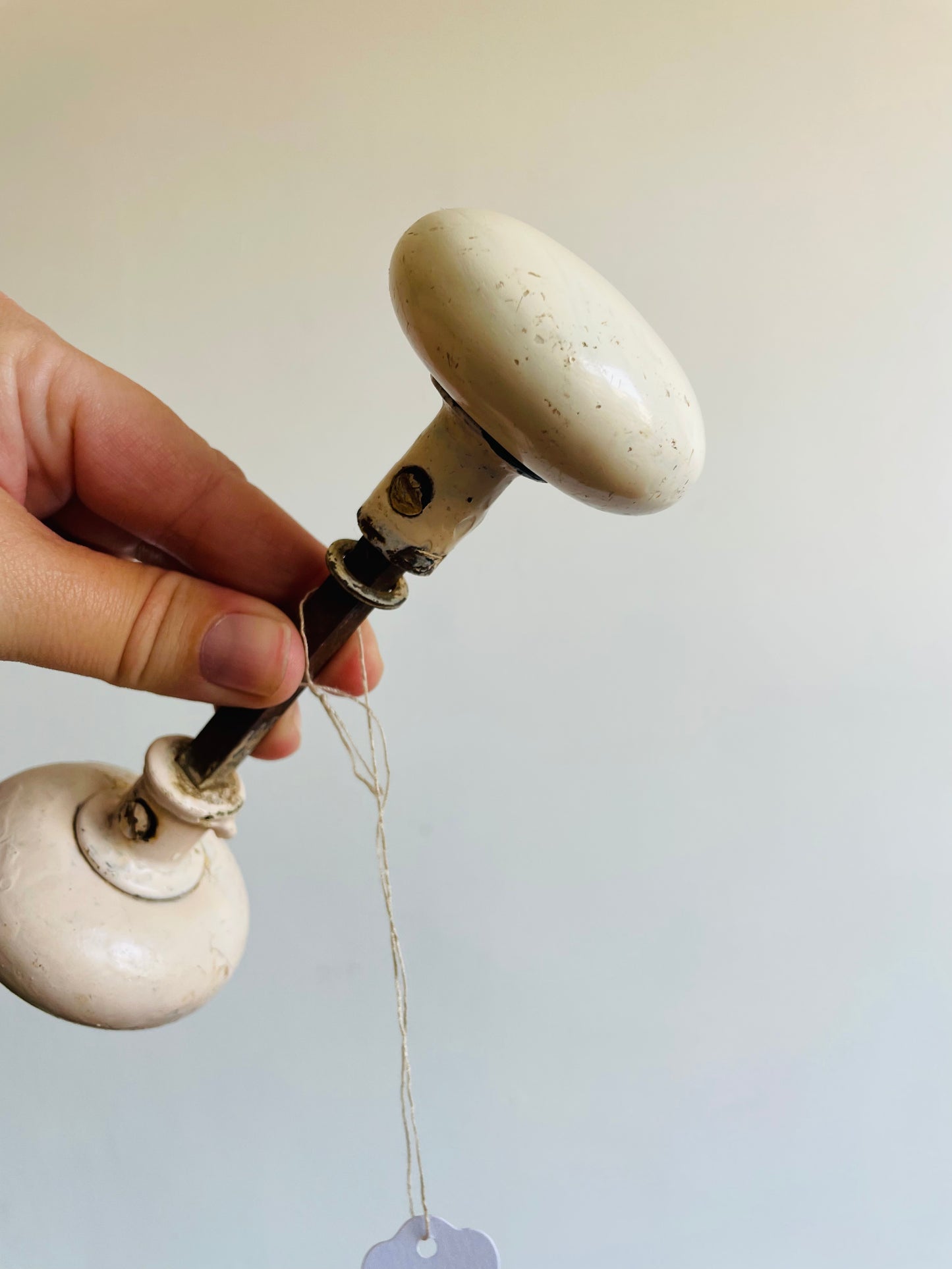 White Porcelain Door Knob Set with Connecting Spindle Shaft #2