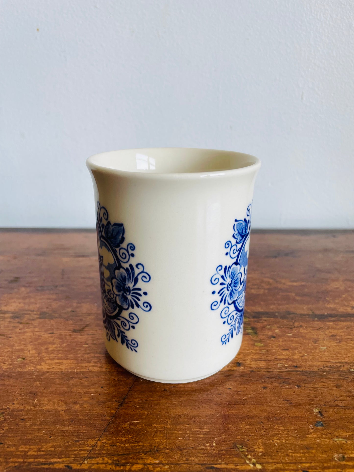 Vintage Blue & White Cup with Dutch Windmill & Sailboat Scene - English Ironstone Tableware - Vase, Pencils, Toothbrush Holder, Etc.