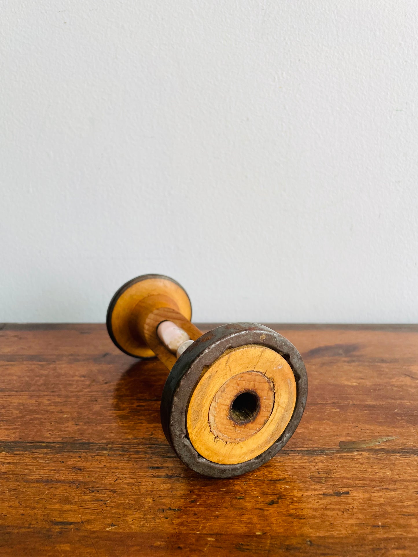 Hourglass Egg Timer Built Into Wood & Metal Bobbin Spool - 3.5 Minutes