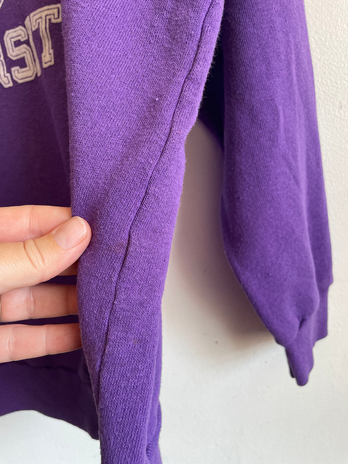 Vintage 1980s Northwestern University Champion Brand Purple Crewneck Sweatshirt with White Velvet Raised Logo - Evanston Illinois - Size XL - Made in USA