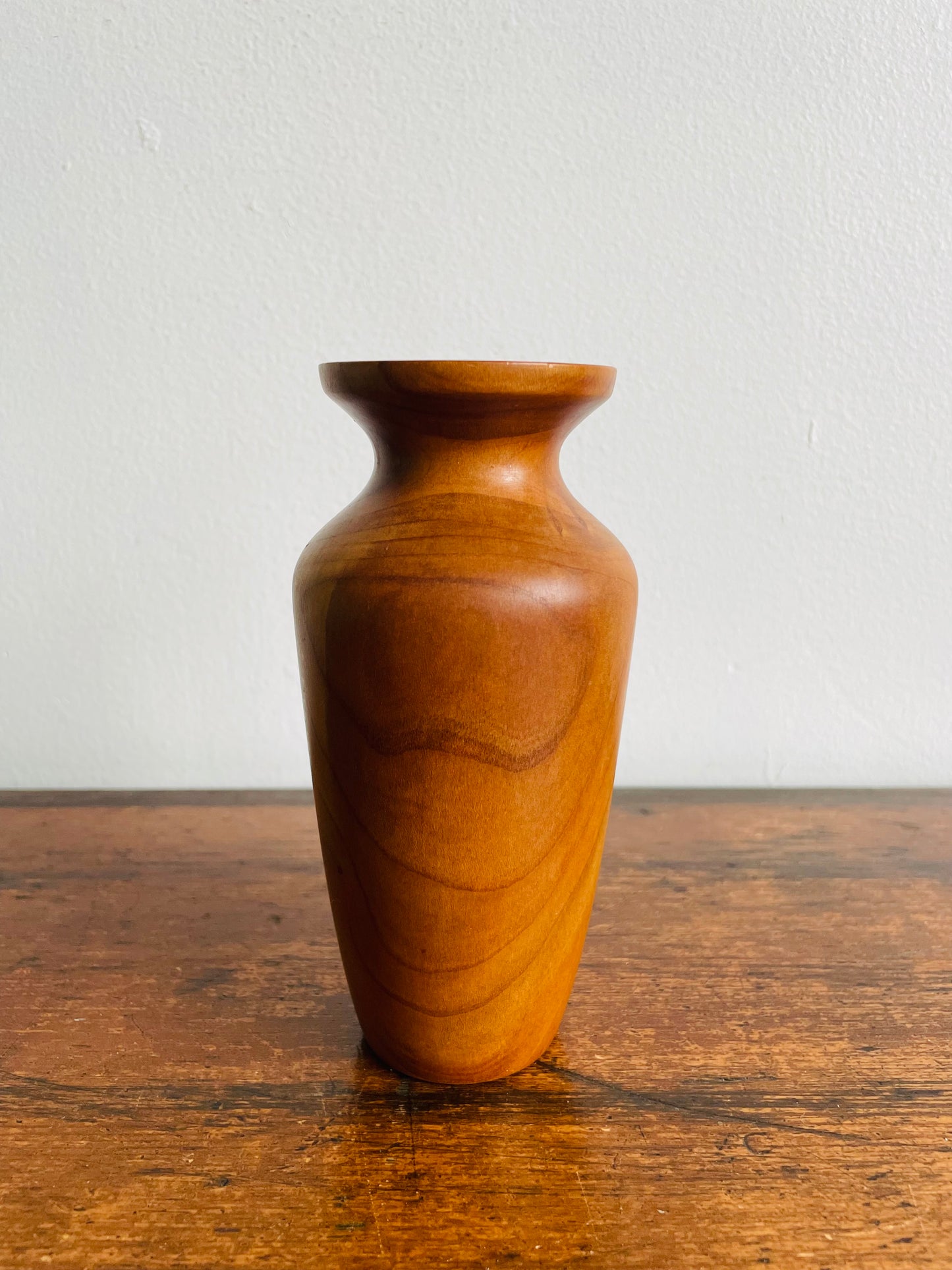 Smooth Teak Wood Bud Vase with Glass Vial Insert Inside for Watering Flowers