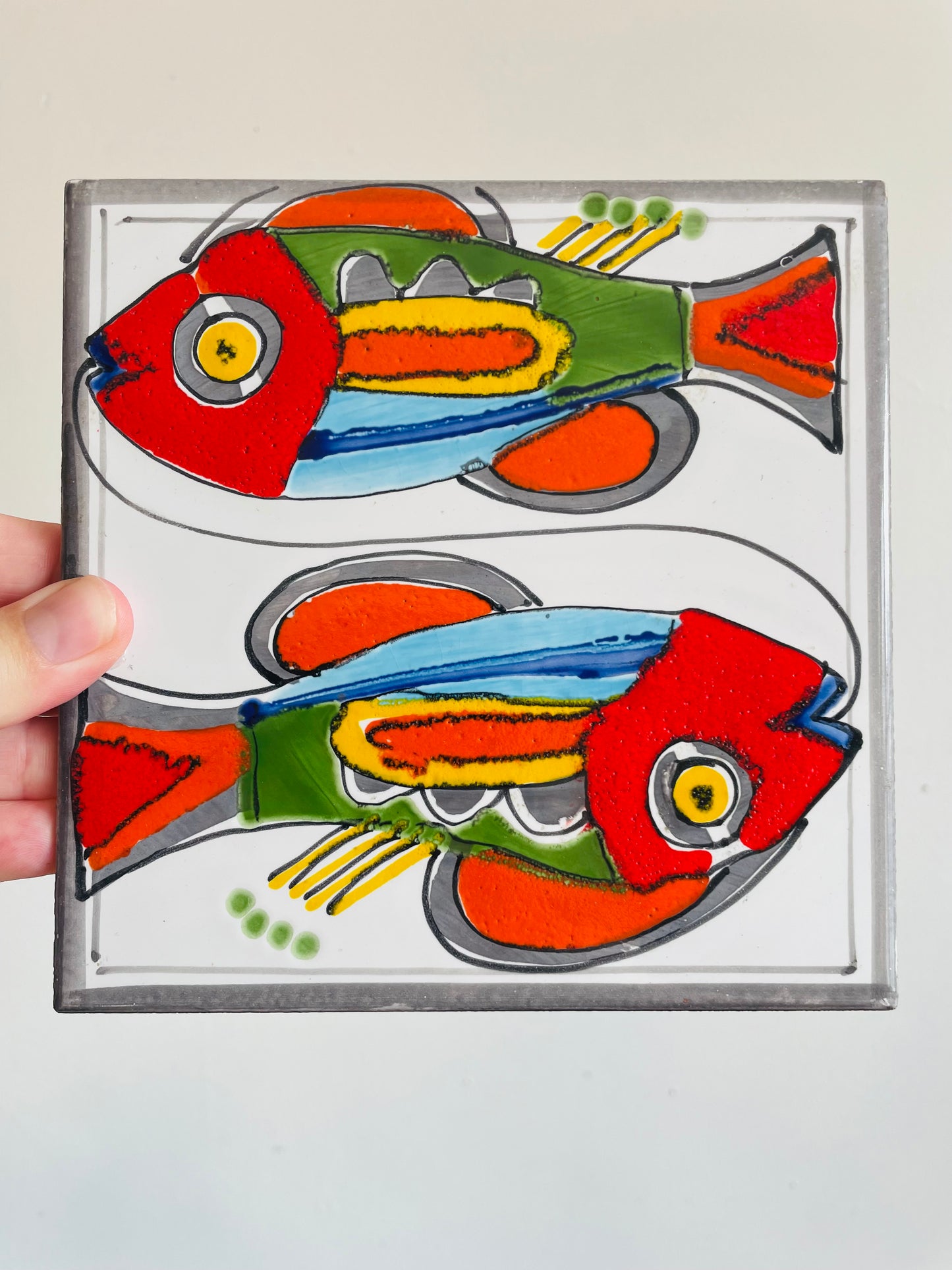 Cannara Tile Trivet with Bright Hand Painted Pisces Zodiac Fish Design - Made in Italy