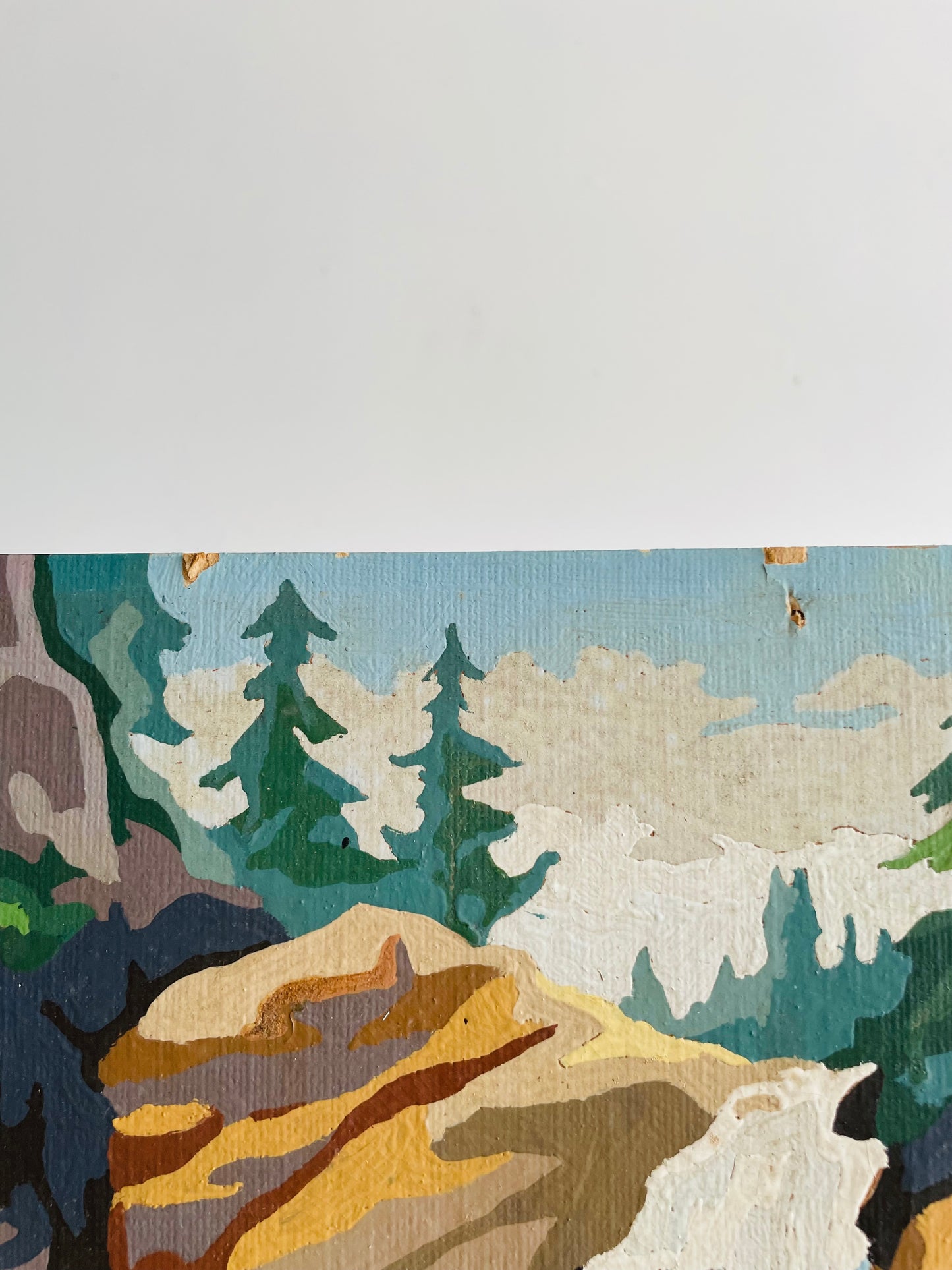 Vintage 1960s Paint by Number (PBN) Picture on Board of Waterfall in Forest - 8" x 10"