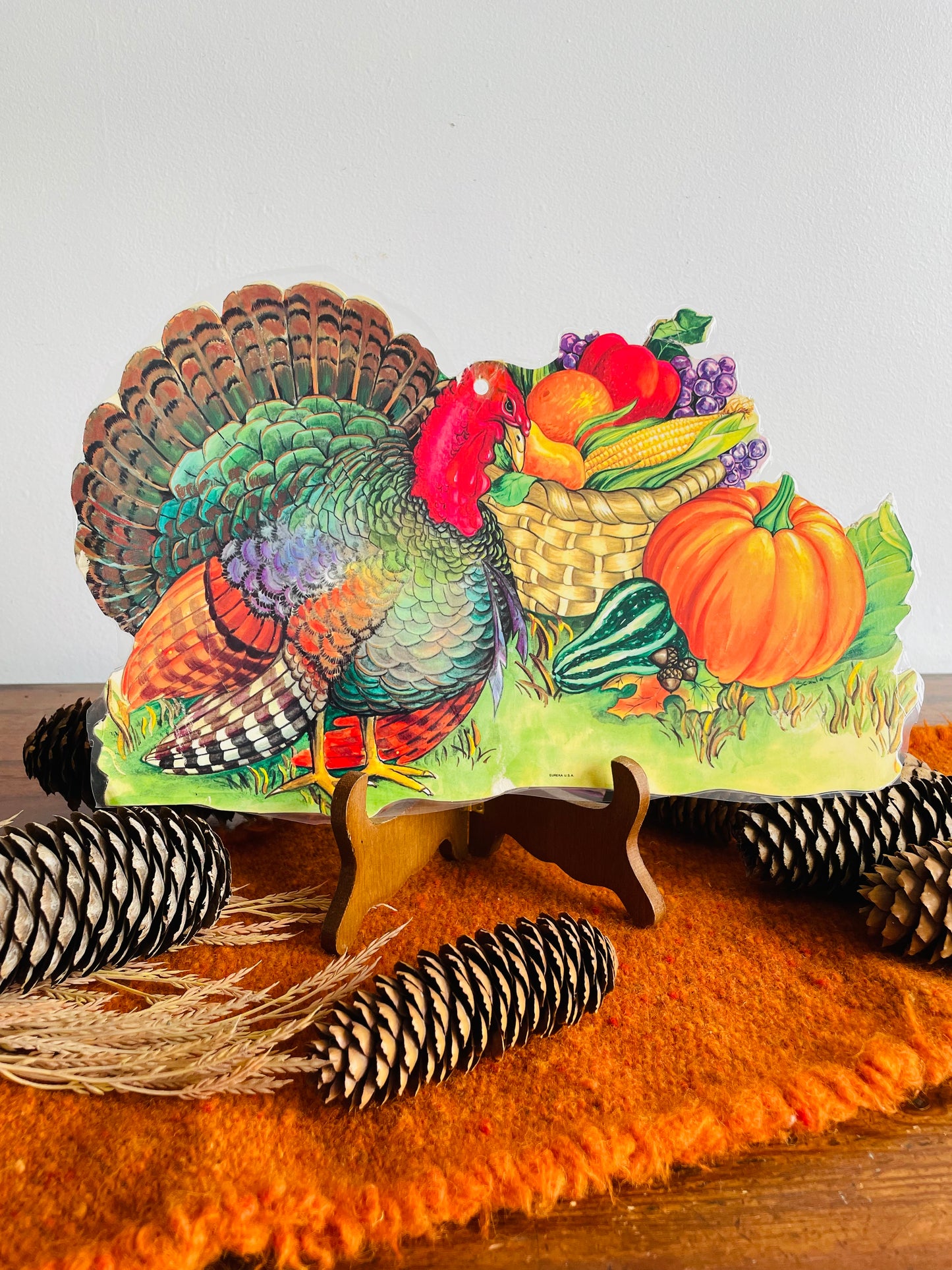 Vintage Thanksgiving Cardboard Cutout - Turkey with Bountiful Harvest # 1