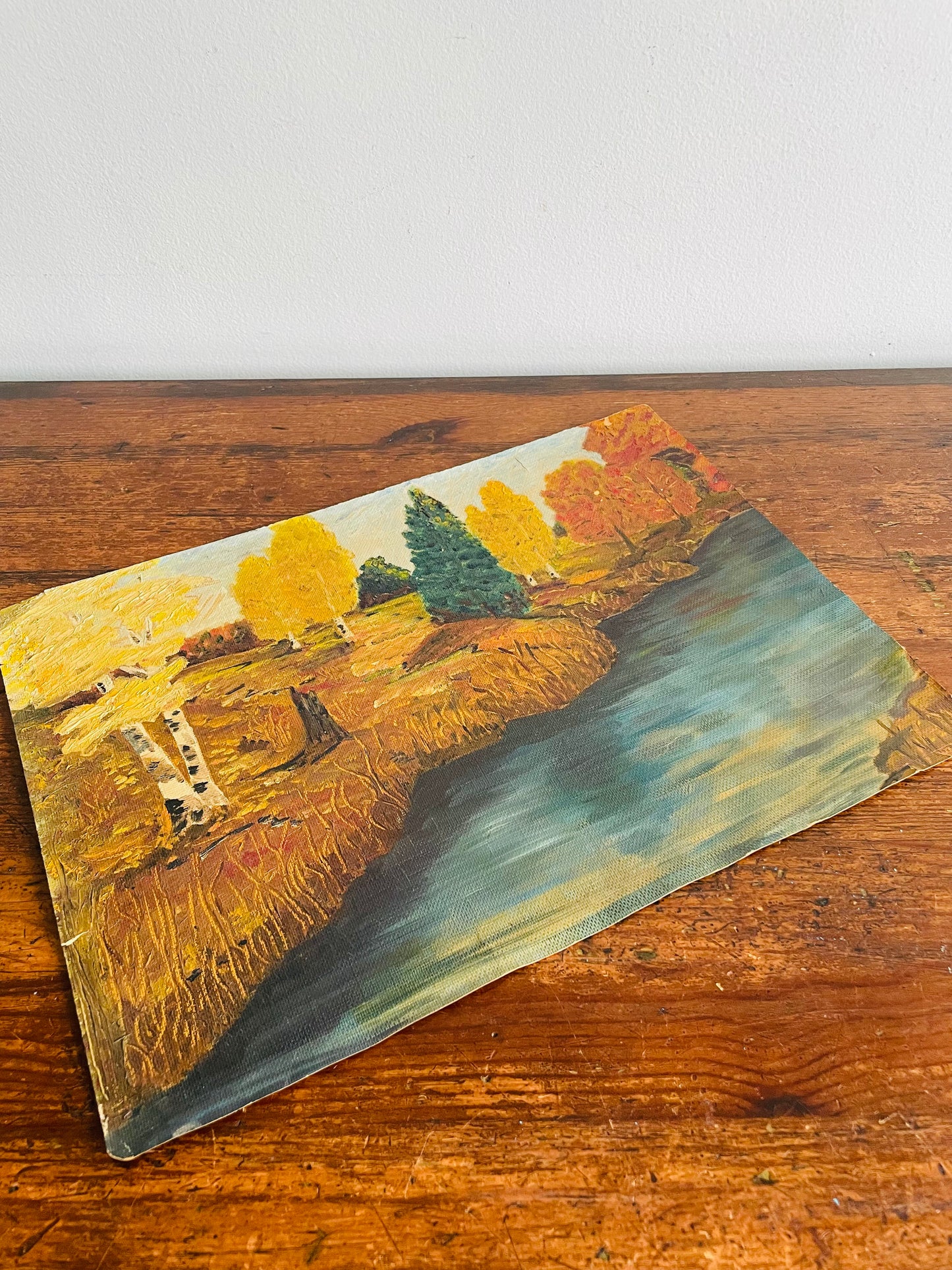 Original Art Painting on Canvas of Forest in Autumn Along River
