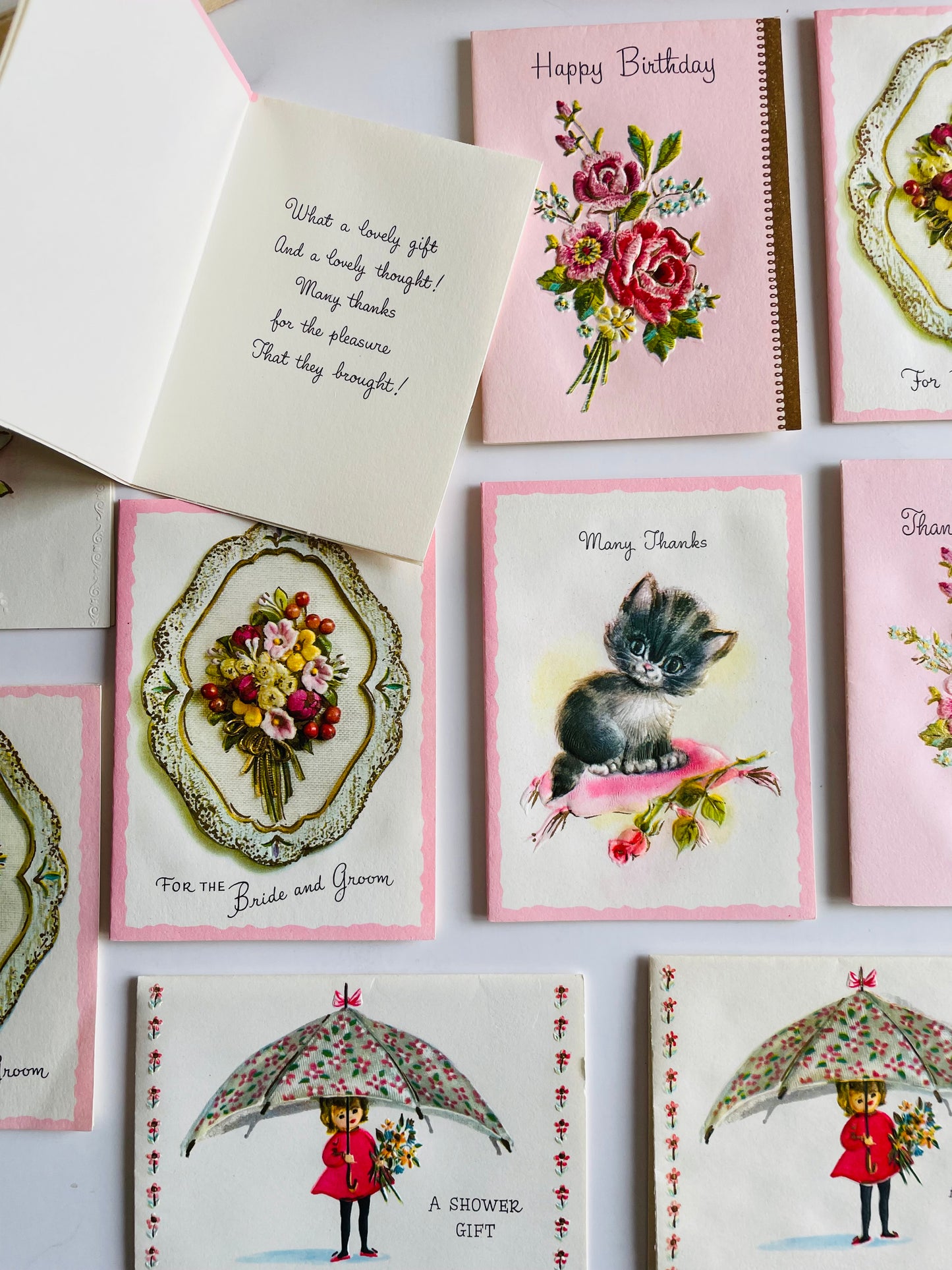 Vintage Box of Absolutely Adorable Unused Mini Cards - Thank You, Birthday, Shower, Wedding - Set of 10 with Envelopes